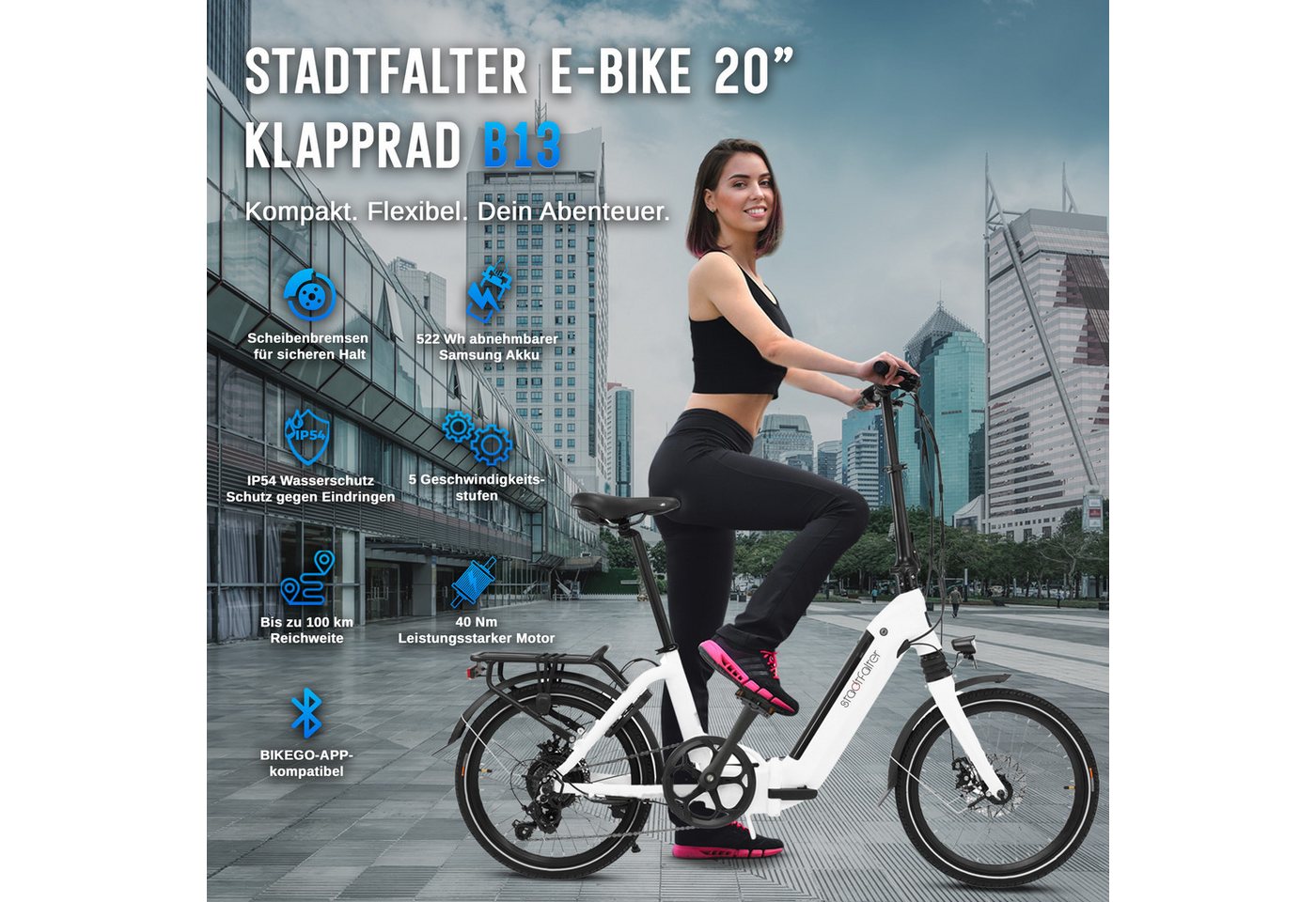 Thumbnail - AsVIVA E-Bike Faltrad AsVIVA B13 E-Bike 20" Klapprad, Elektrofahrrad 36V&14,0Ah Samsung-Akku, 6 Gang Shimano Tourney Tou...