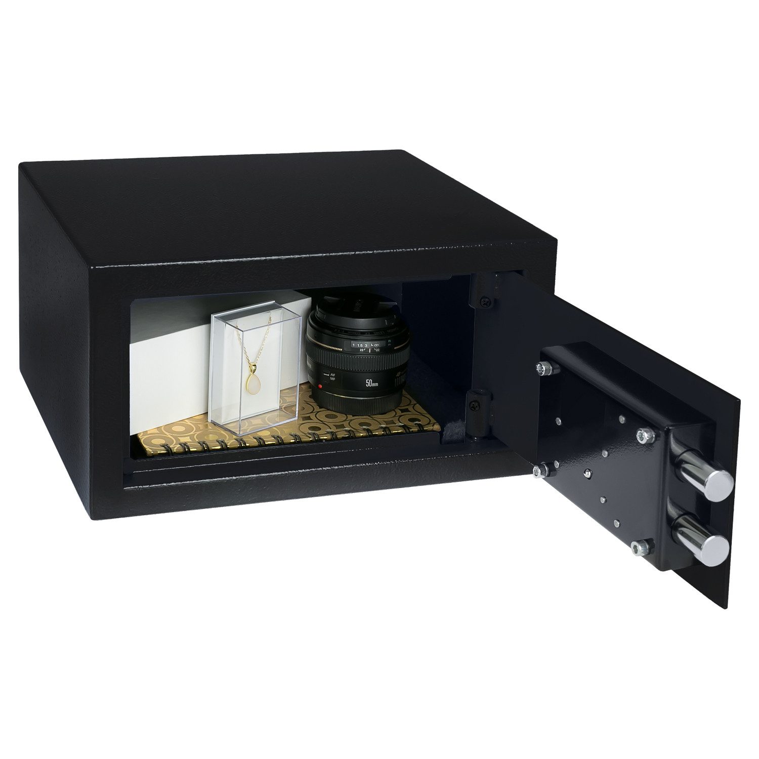 HMF Möbeltresor Safe Tresor mit Schlüssel, Möbeltresor, mit Doppelbartschloss, 31 x 17 x 25 cm, Schwarz