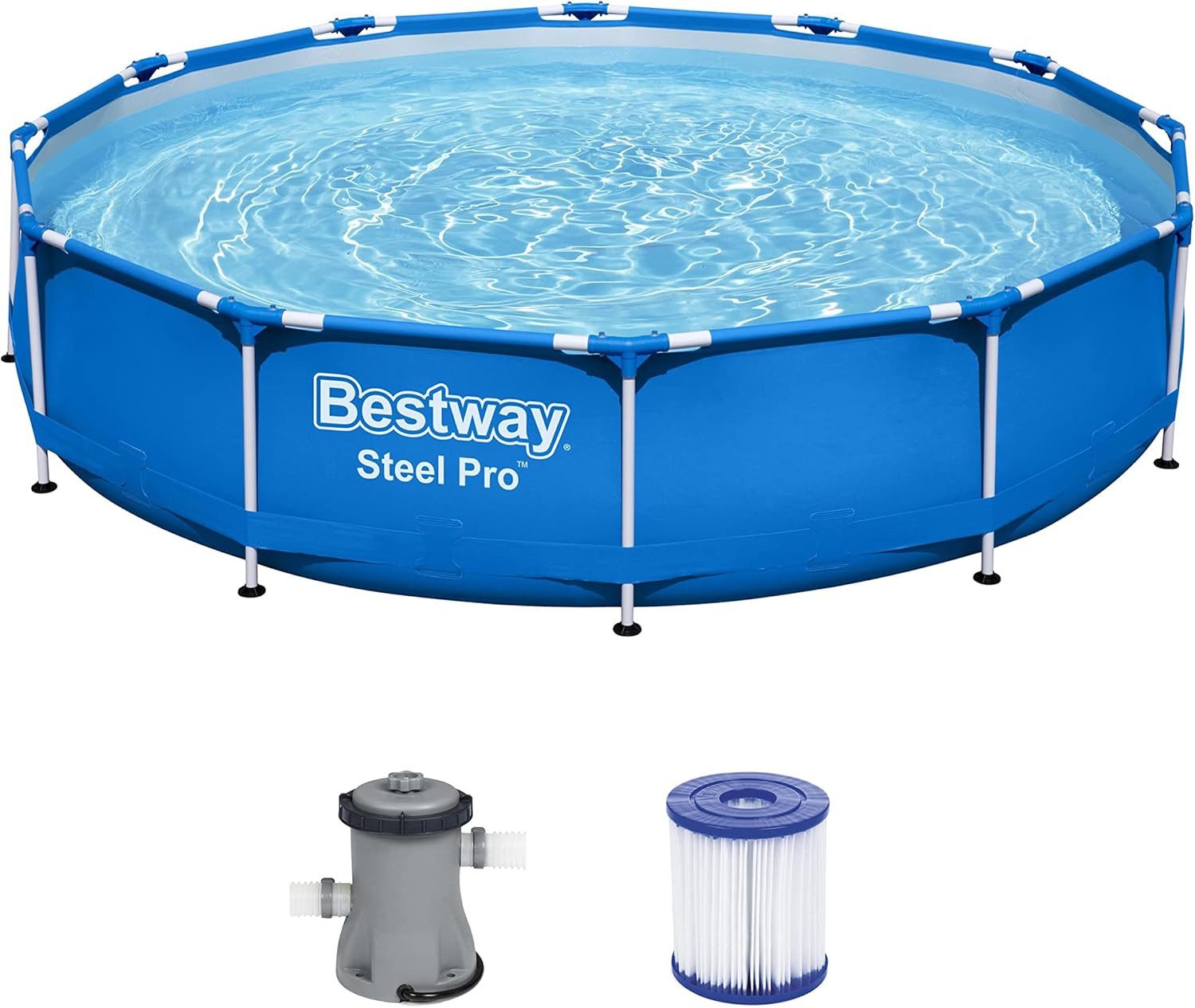 Bestway Framepool Steel Pro Frame Pool Set, rund, mit Filterpumpe, inklusive Filterpumpe, robustes Material