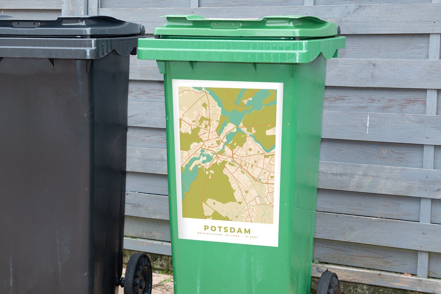 Karte - Wandsticker Karte Vintage St), (1 MuchoWow Stadtplan Abfalbehälter - Mülleimer-aufkleber, Mülltonne, - Potsdam - Container, Sticker,