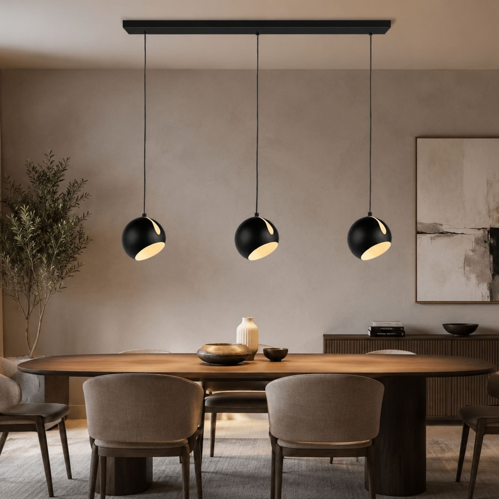 s.luce Pendelleuchte Ball Esstisch-Pendelleuchte 2-5-flammig Ø 20cm Balken 120cm Gold