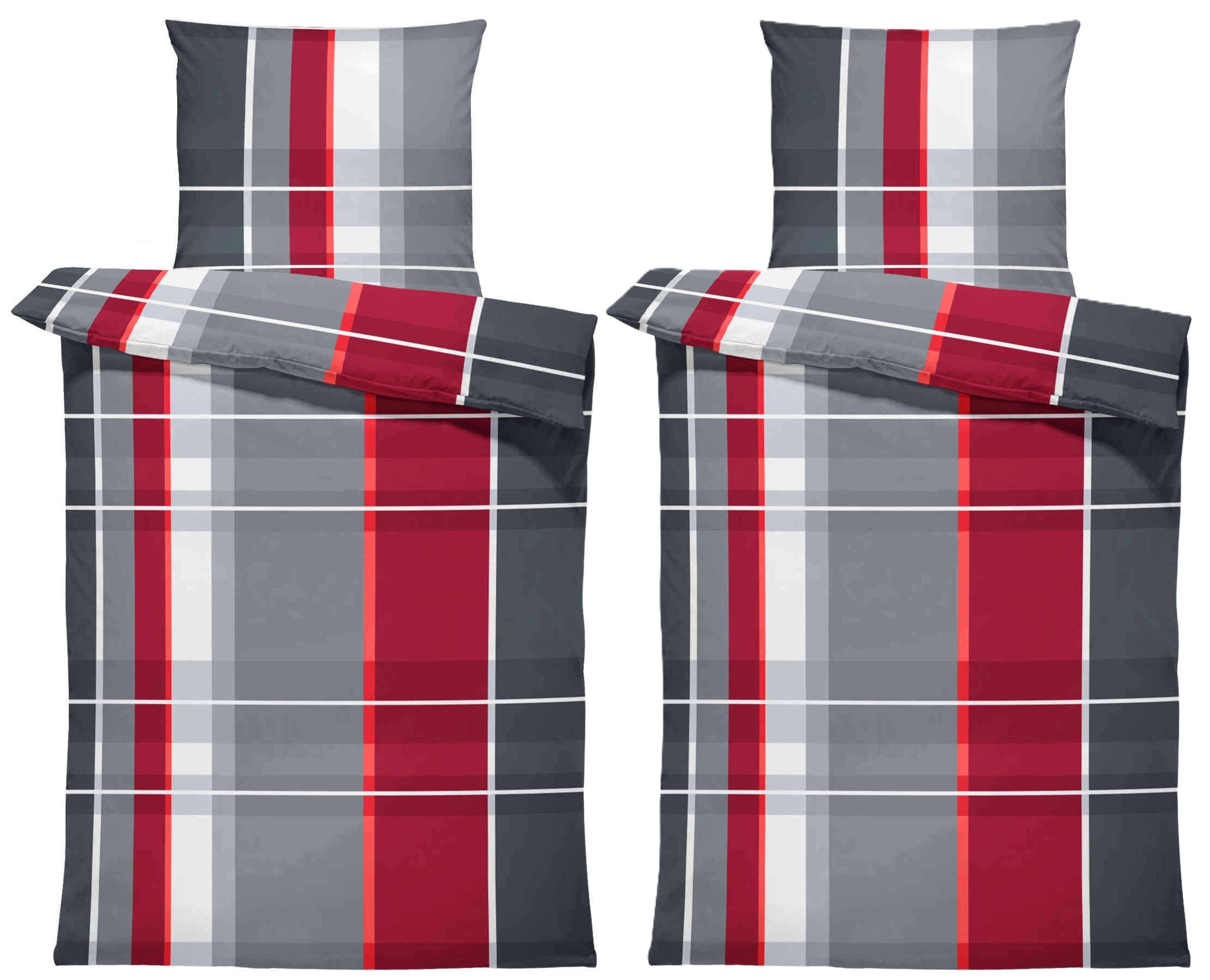 One Home Bettwäsche Bassam, Biber, 4 teilig, kariert gestreift, kuschelig f günstig online kaufen