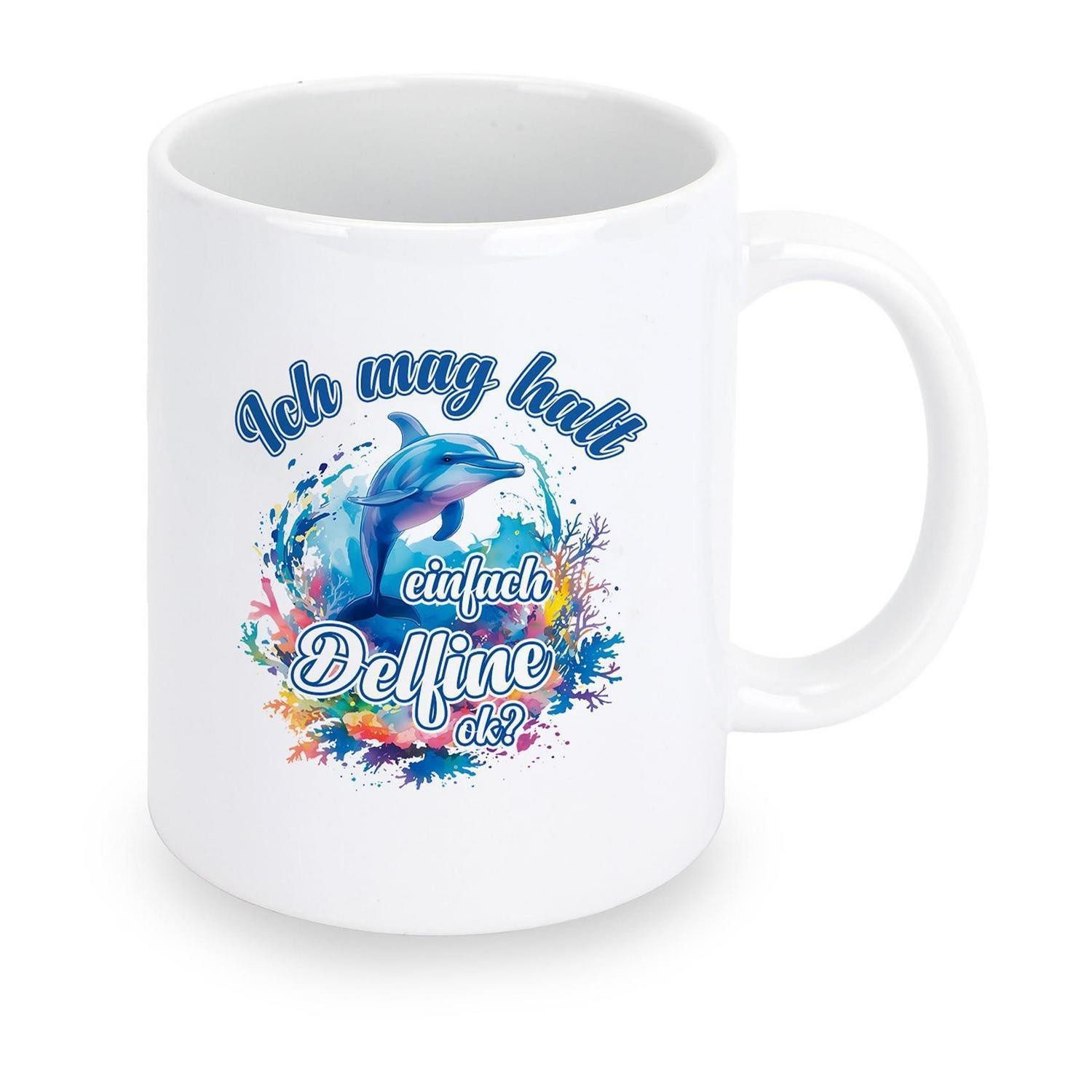 LuxusKollektion Tasse Tasse Delfine "Ich mag halt einfach Delfine, ok?" Weiß, Keramik