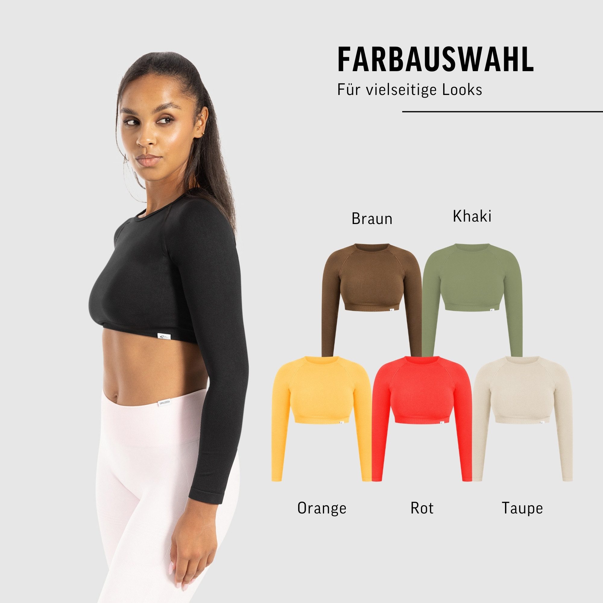 Longsleeve Bethy, Seamless Cropped, elastisch & atmungsaktiv, kurzer Schnitt