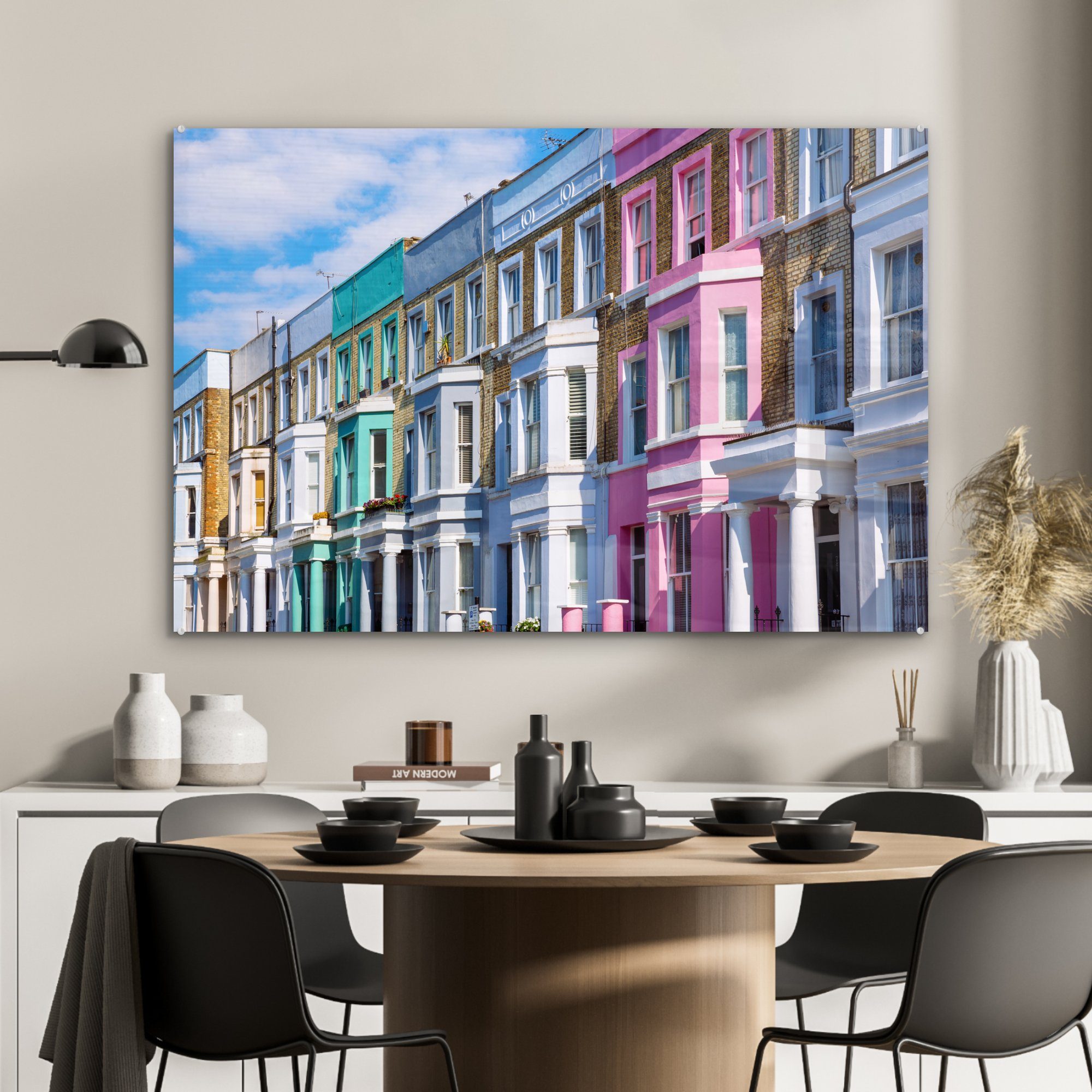 MuchoWow Acrylglasbild Farbenfrohe in St), (1 Acrylglasbilder Häuser Schlafzimmer & Hill London, Notting Wohnzimmer