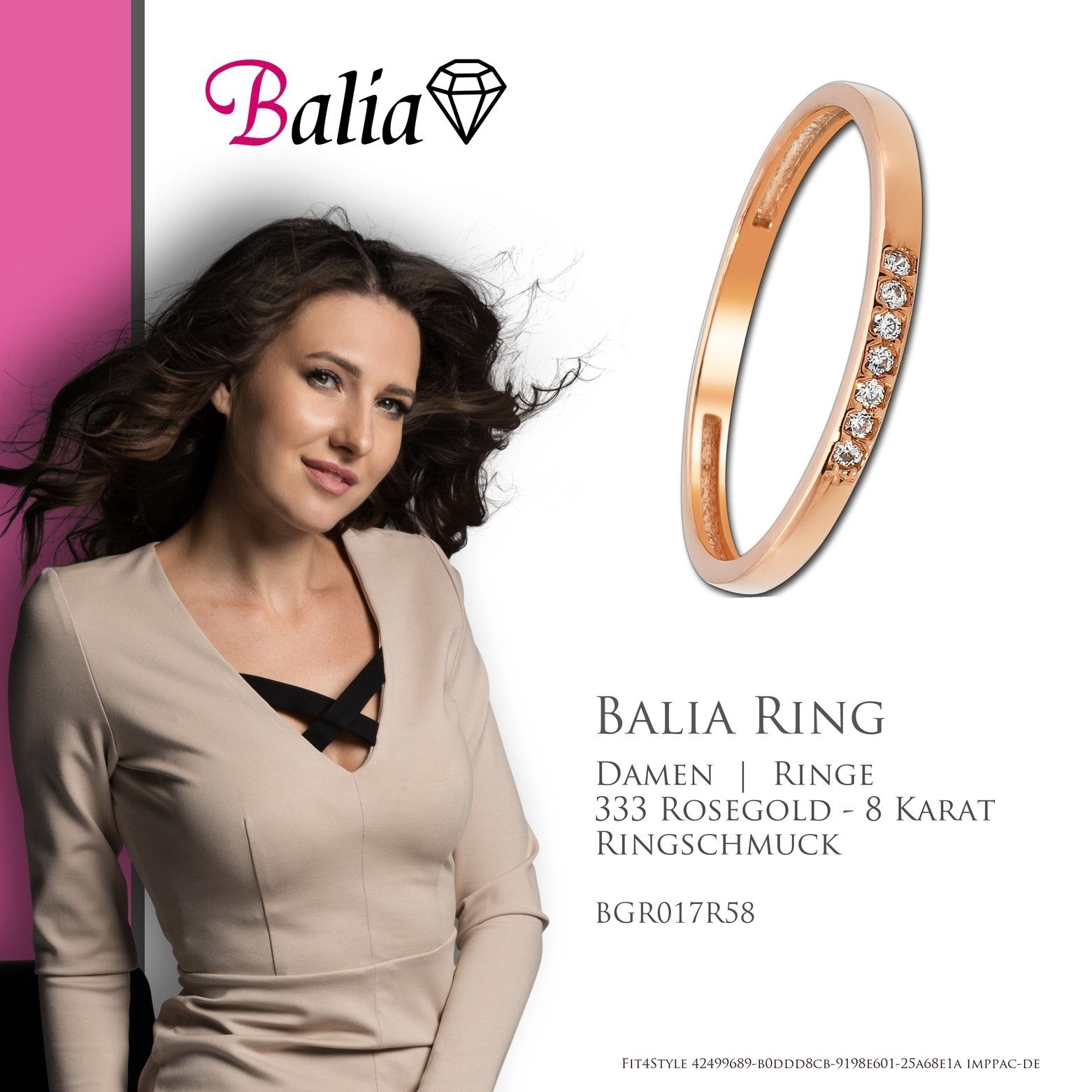 Rosegold 8 Damen Gold Zirkonias, Damen - 8Kt Gr.58 Karat Balia (Fingerring), 7 58 Goldring Blatt Ringe, Balia (18,4) Ring 333