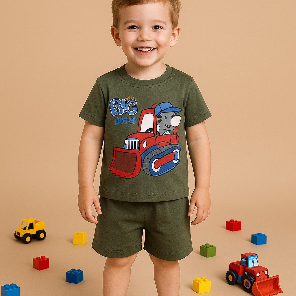 Lorey Medtec T-Shirt & Shorts Jungen Outfit, 2er Set: T-Shirt + Shorts, Grün, 100% Baumwolle (T-Shirt + Shorts)