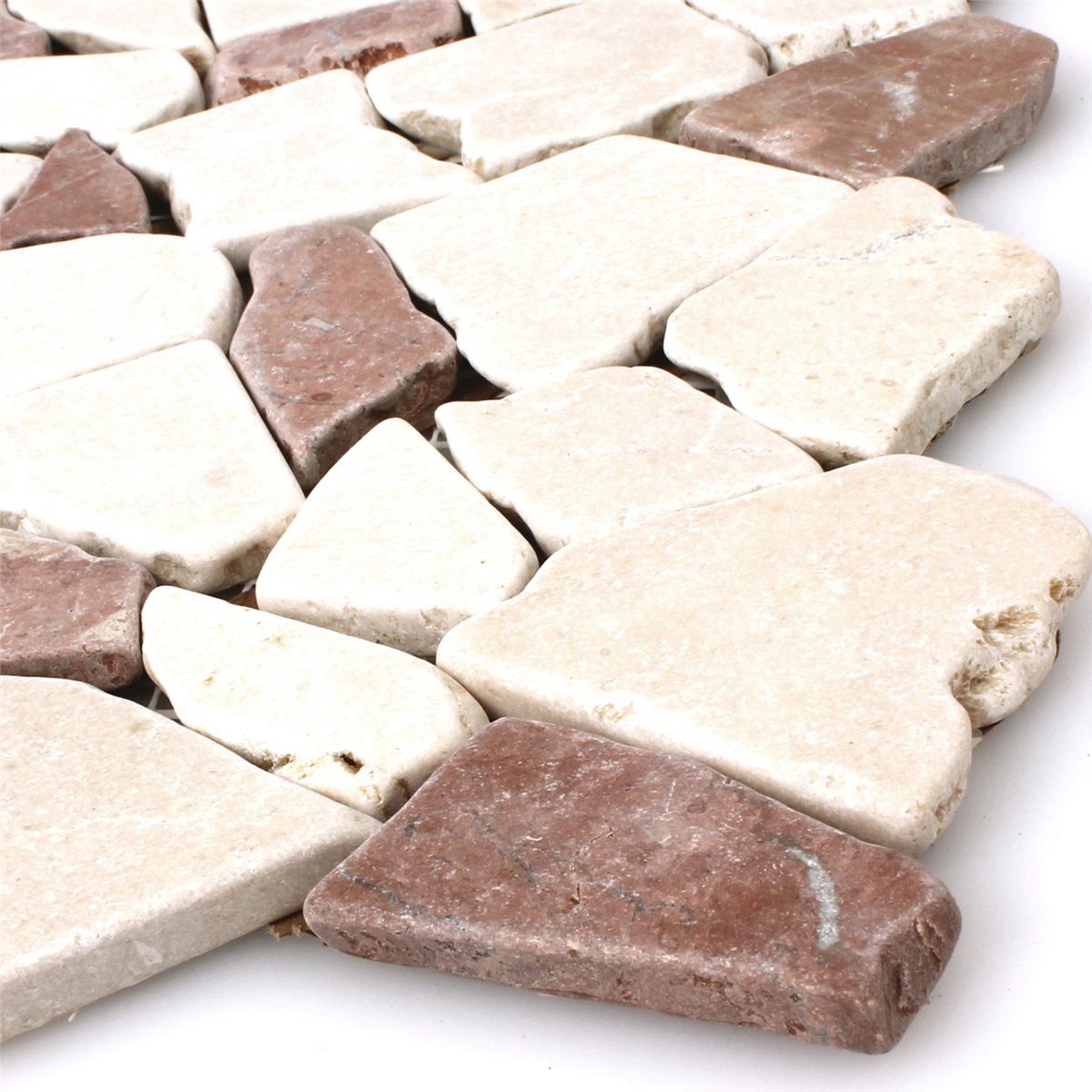 Mosafil Mosaikfliesen Marmor Bruch Naturstein Mosaikfliesen Solares Rosso Verona Botticino, Naturstein-Marmor 30.500x30.500, rot-beige, Verlegefertig auf ein Netz geklebt - Frostsicher - Wasserfest -