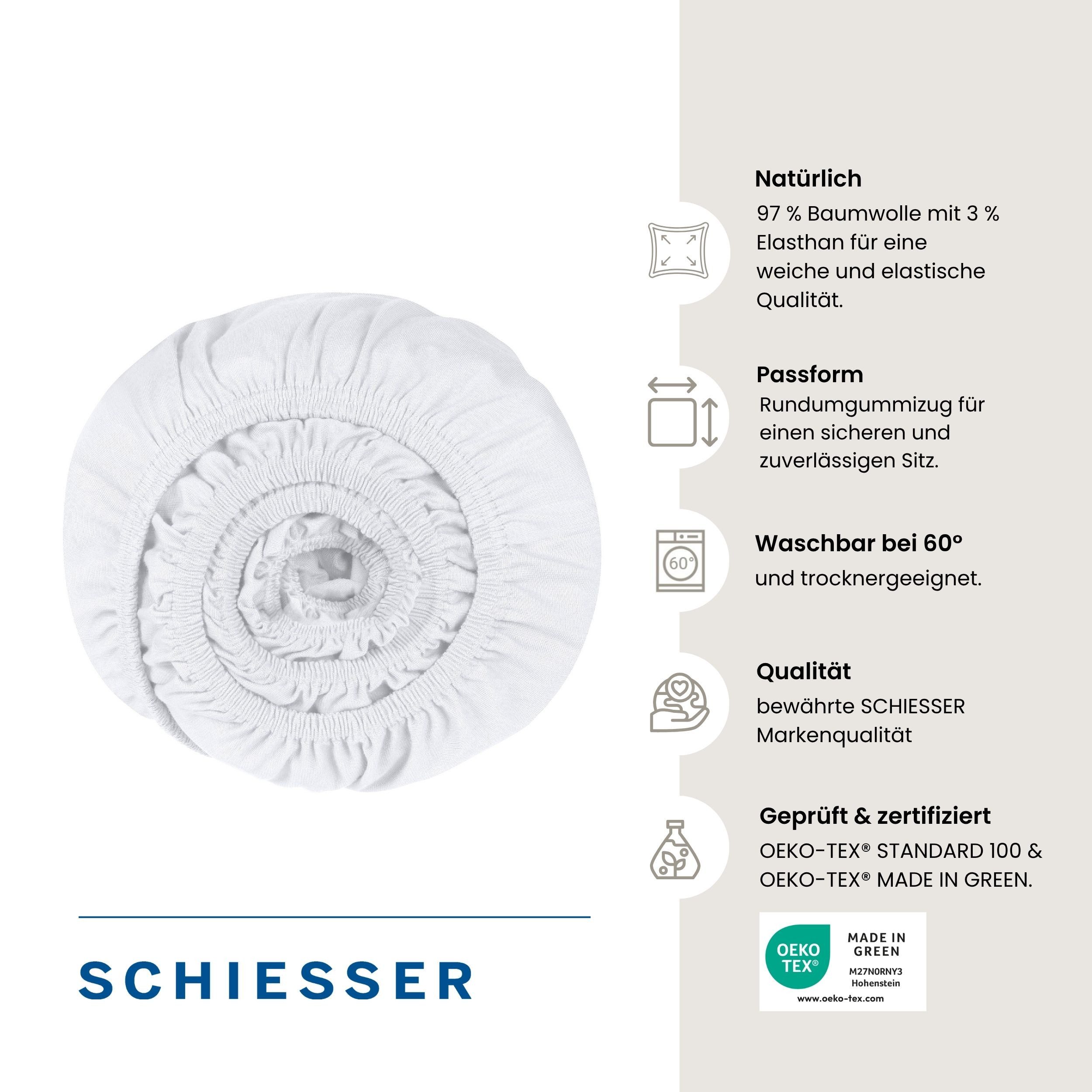 Schiesser Spannbettlaken Elli aus weicher Baumwolle mit Elasthananteil für flexiblen Sitz, Jersey-Elasthan, Gummizug: rundum, (1 Stück), für hohe Matratzen und  – Bild 2 von 5