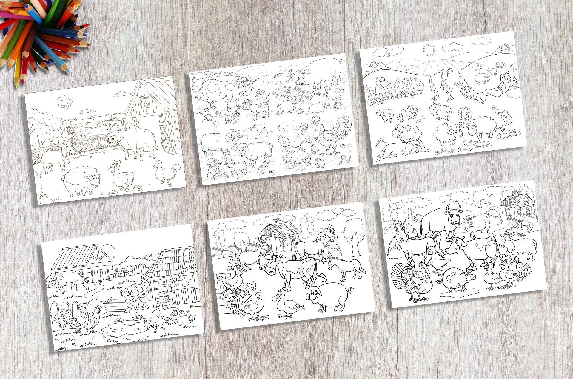 Tischsetmacher Platzset (Platzsets) Tischsets I Platzsets - Malvorlagen für Kinder 'Bauernhof-Set zum Ausmalen' - 6 Motive à 2 Stück aus hochwertigem Papier 44 x 32 cm