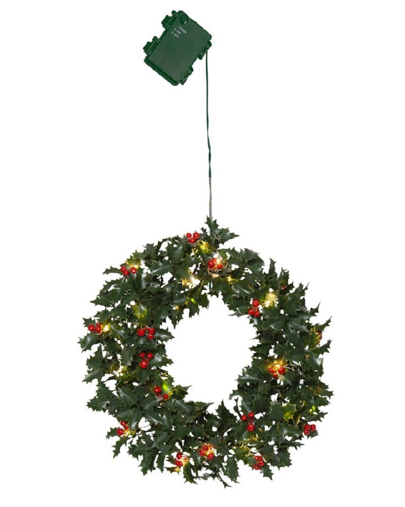 STAR TRADING Dekokranz LED-Kranz HOLLY 30cm 20 BS warmweiß außen