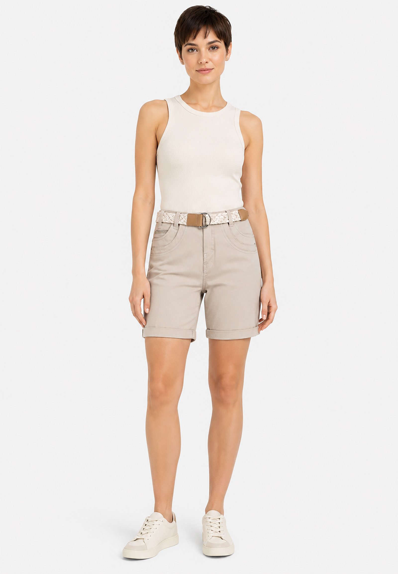 SUBLEVEL Bermudas Stretch Twill Chino Bermuda mit Gürtel und Spitzenakzent für Baumwolle Regular Fit unifarben atmungsaktiv Reißverschluss
