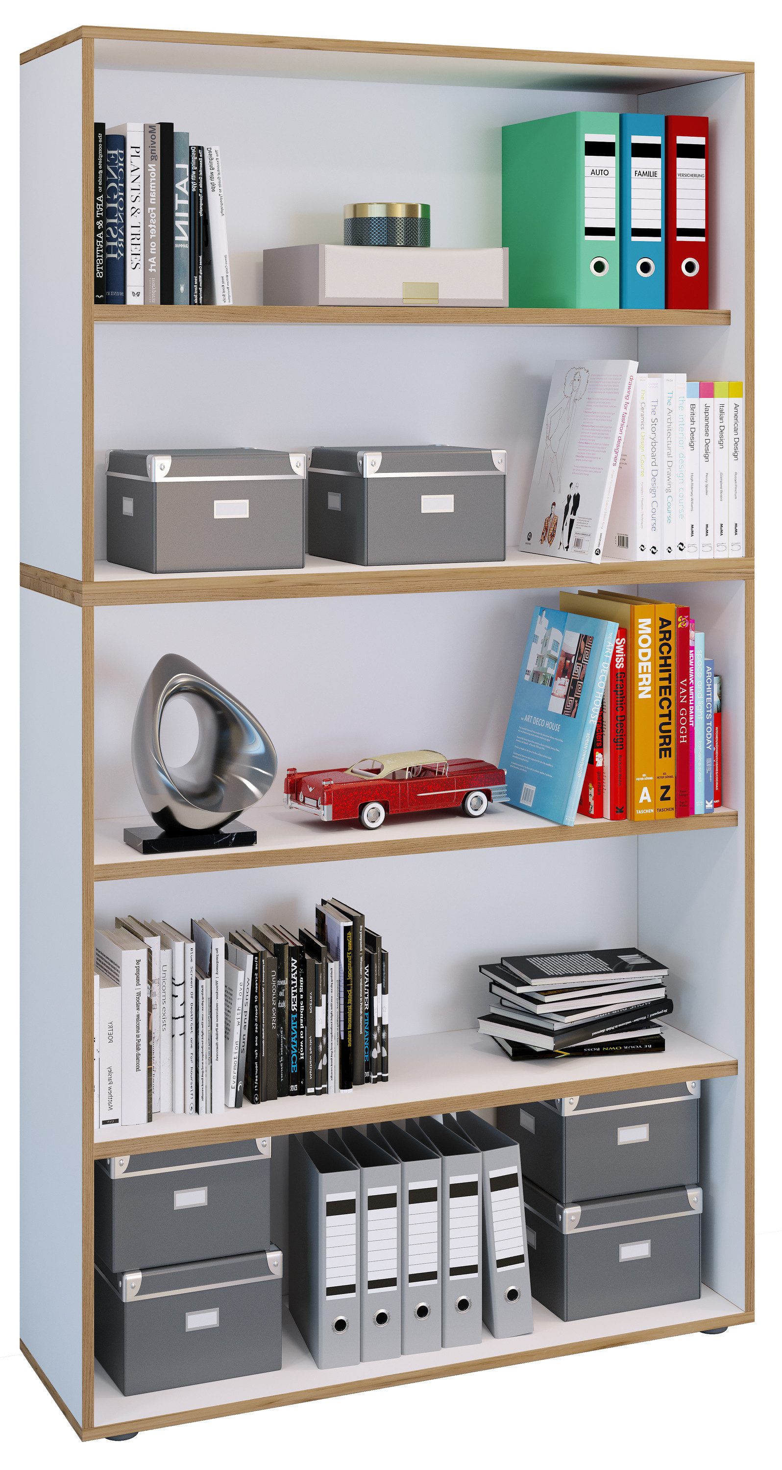 VCM Standregal Arbeitszimmer Salia B. 183 x T. 33 x H. 100 cm, Offenes Büroregal für Akten und Bücher, 5 Fächer, Holzwerkstoff