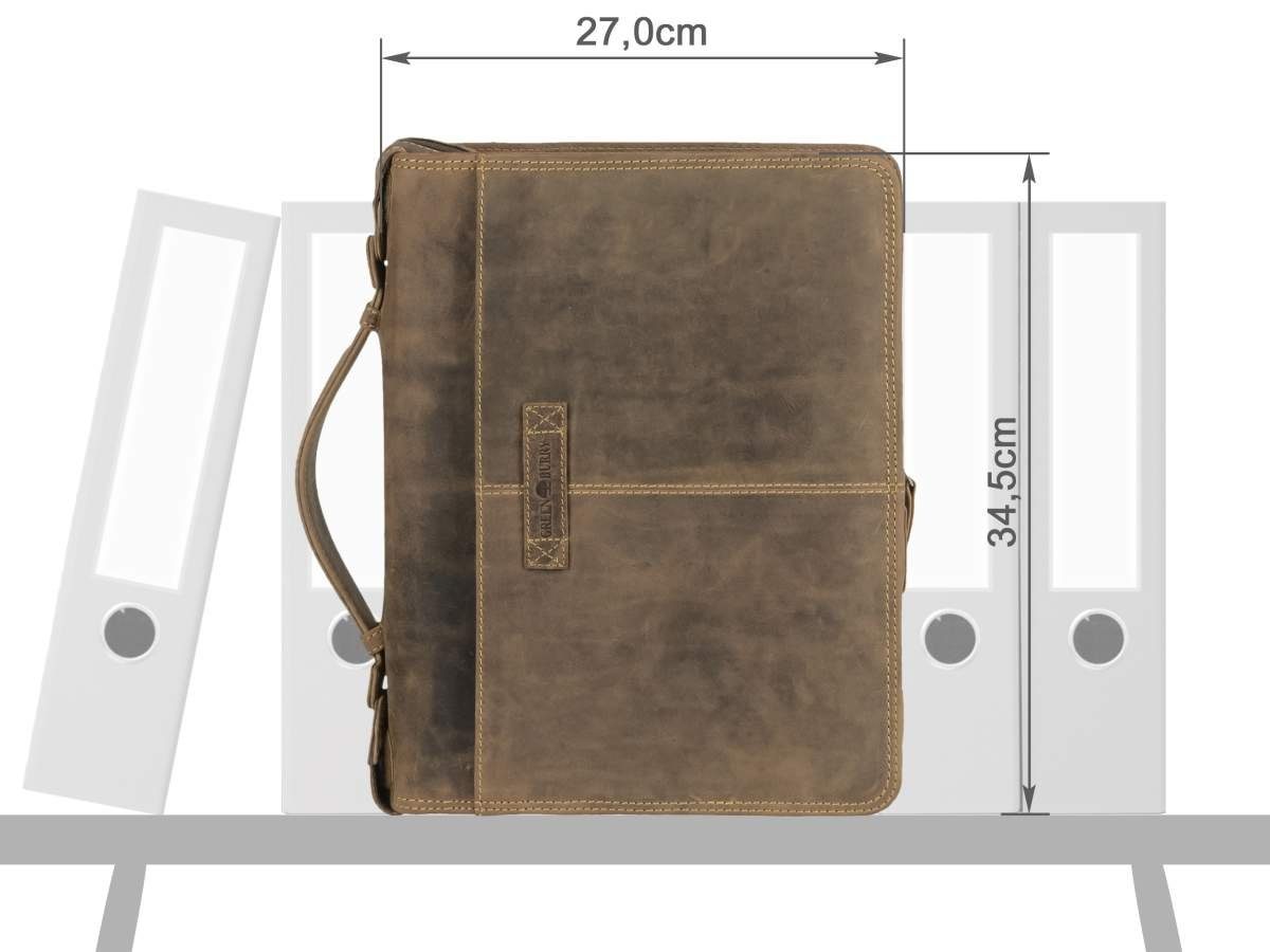 Greenburry Schreibmappe "Vintage" Leder antikbraun Konferenzmappe 27x34x7cm, Business-Mappe, A4, Tragegriff, Reißverschluss