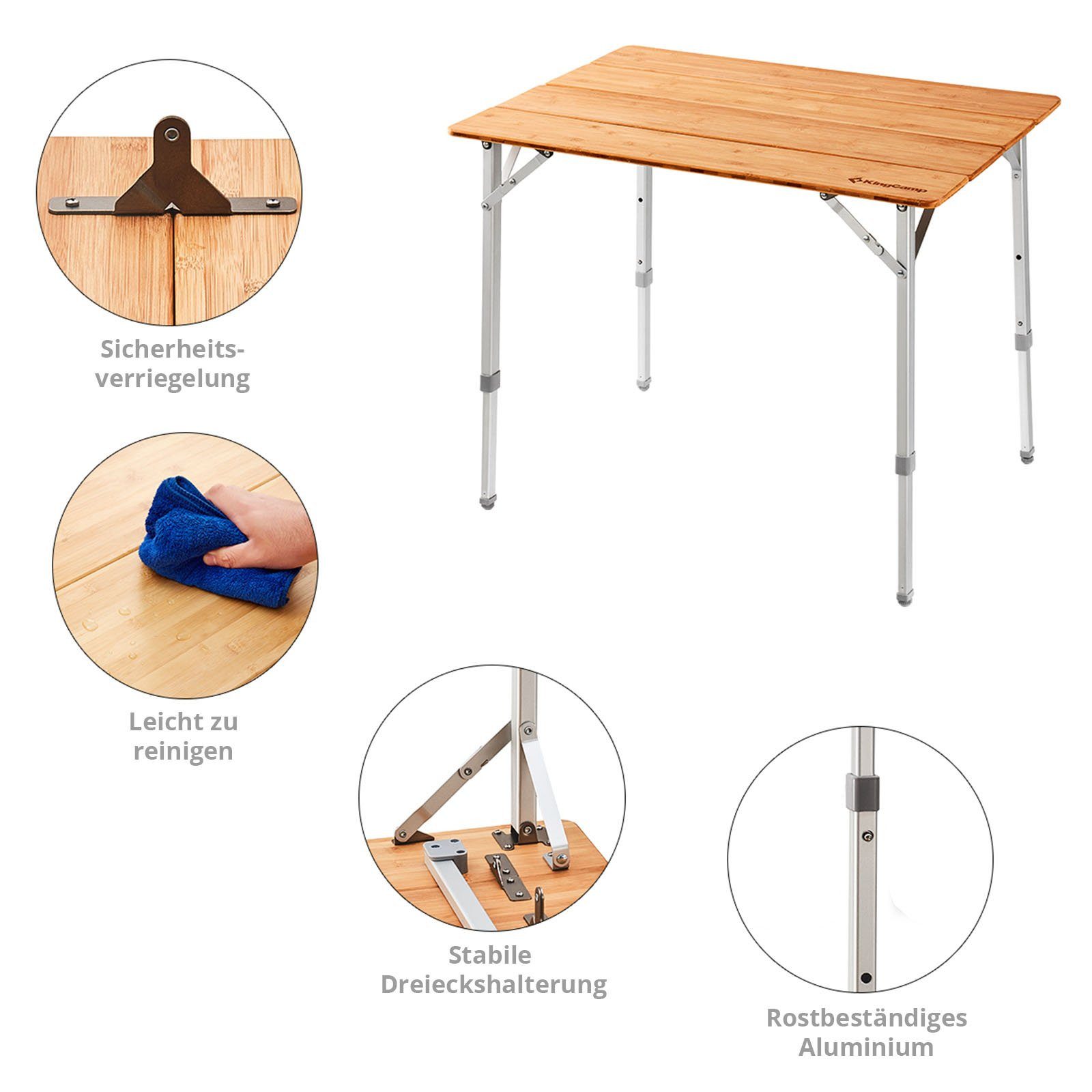KingCamp Campingtisch Bambus Falt Tisch Camping Klapptisch - Garten Alu