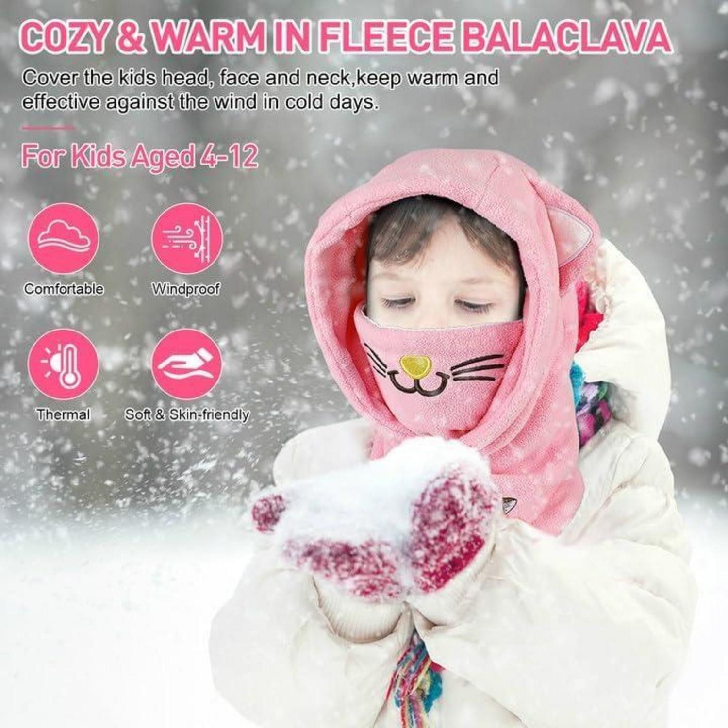 LuxusKollektion Sturmhaube Sturmhaube Kinder Winter Thermofleece Einheitsgröße Katze Rose Rot
