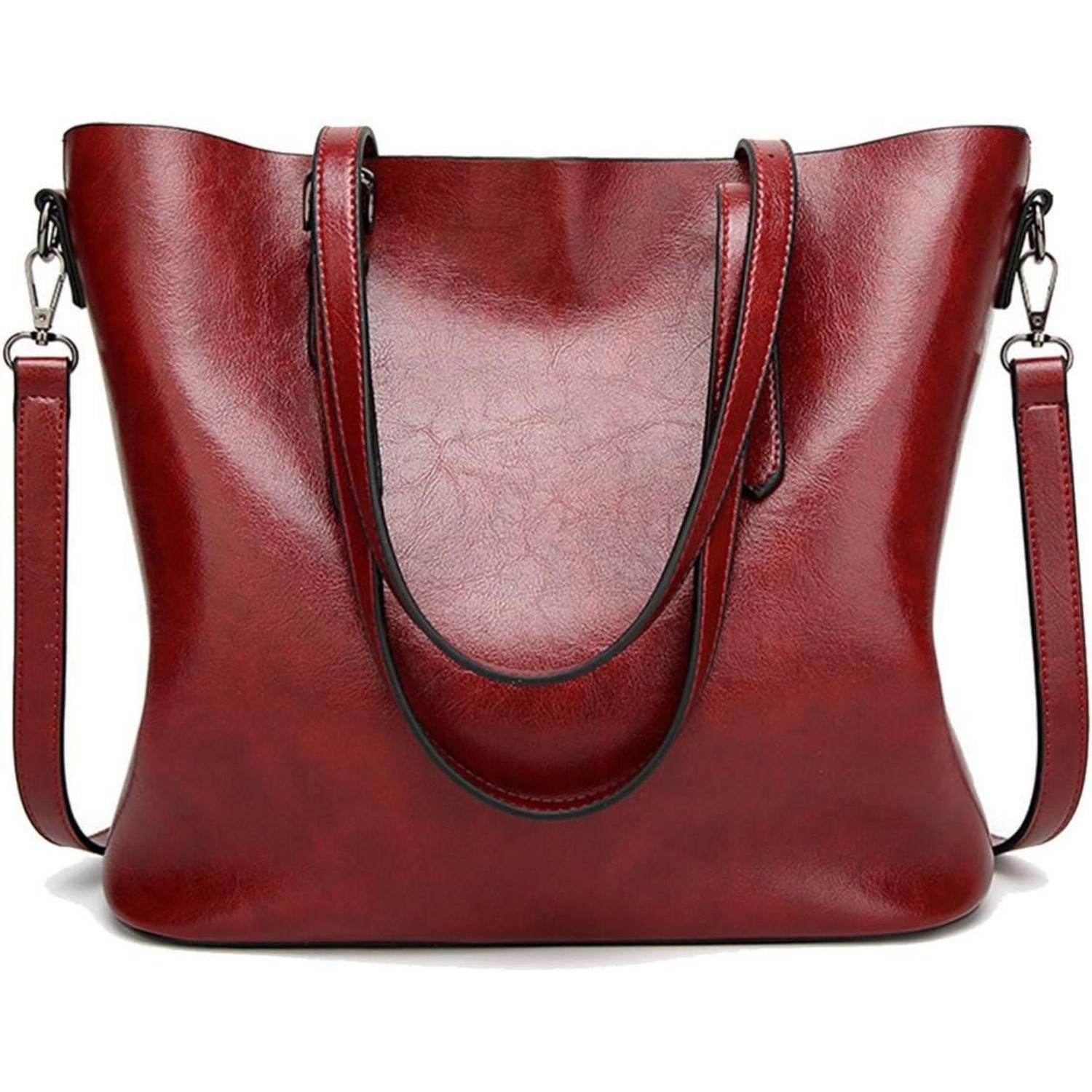 Shopper Damen Shopper Tasche Weinrot aus PU-Leder mit Schultergurt