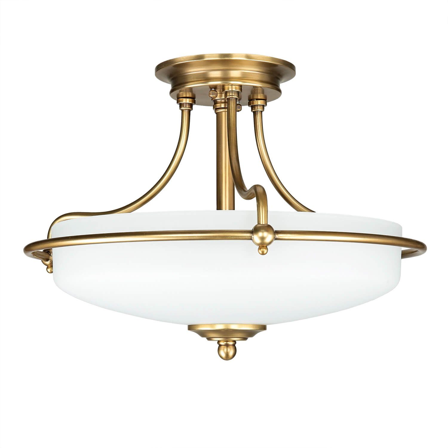Licht-Erlebnisse Deckenleuchte ASPERO, ohne Leuchtmittel, Deckenlampe Glas Metall in Messing antik Creme 3x E27 Ø42cm Jugendstil