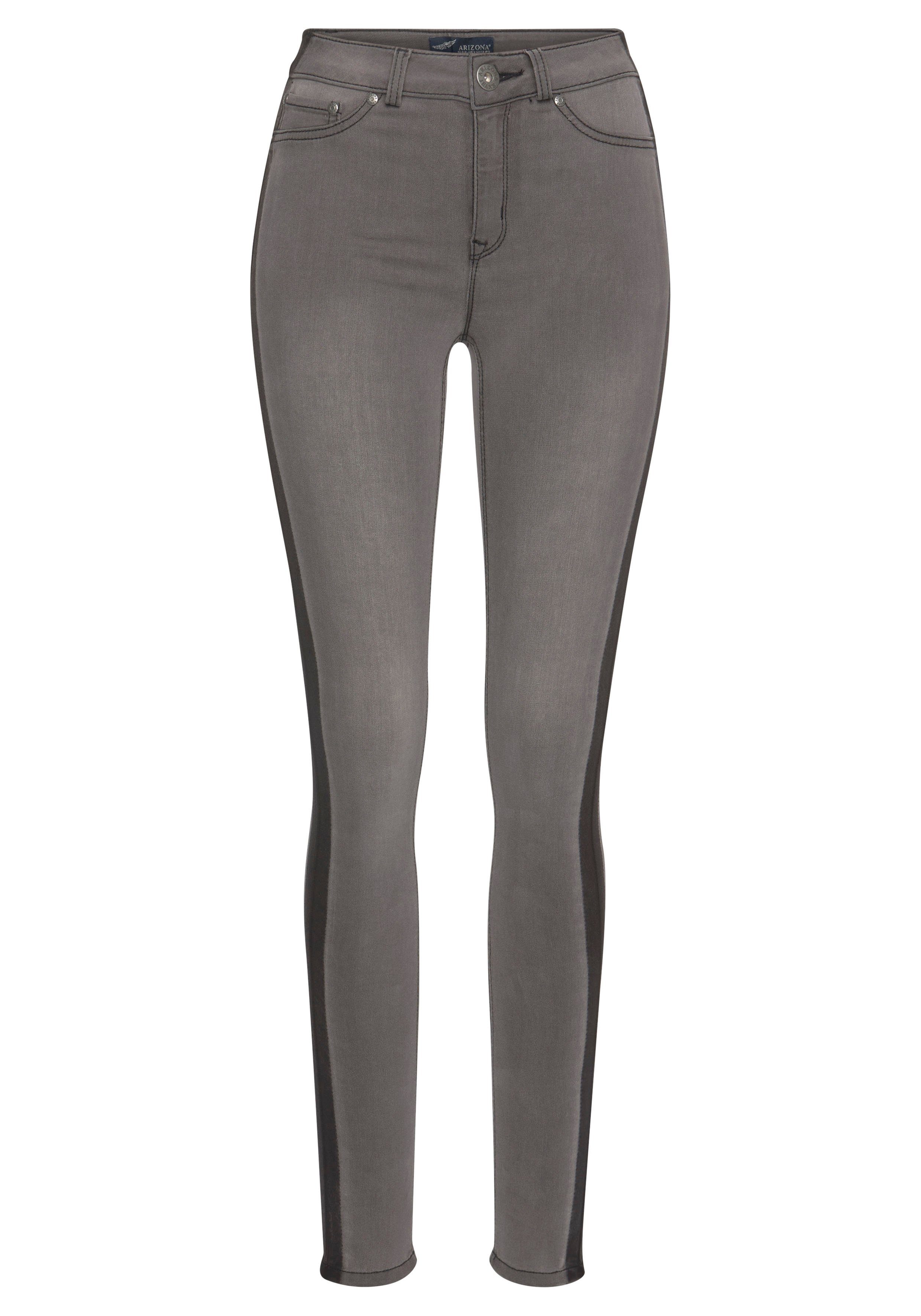 Arizona Skinny-fit-Jeans Ultra seitlichem Waist mit grey-used High Streifen Stretch