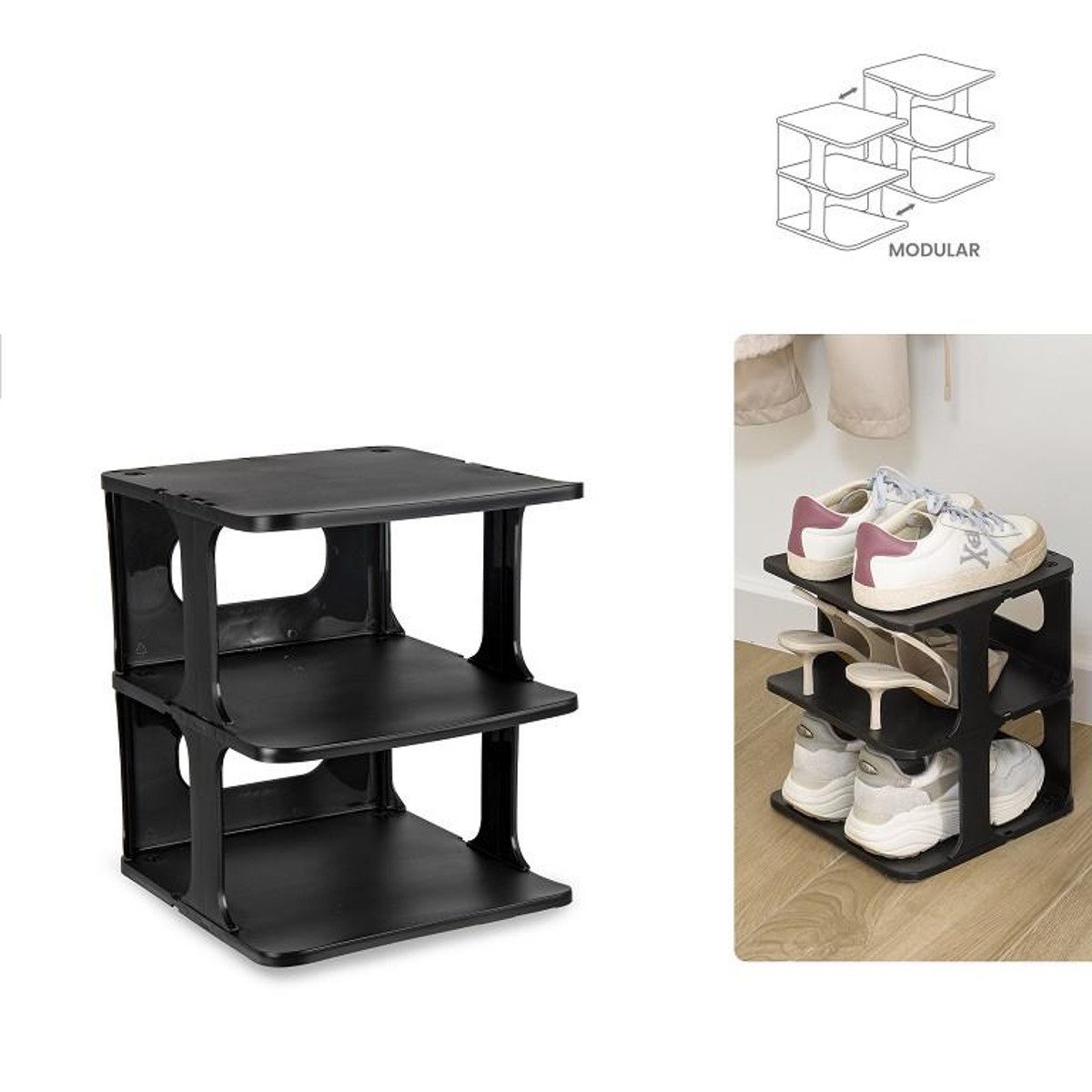 meberg Schuhregal chuhregal Schwarz 3er od. 4er Kunststoff 27 cm, Schuhrega günstig online kaufen