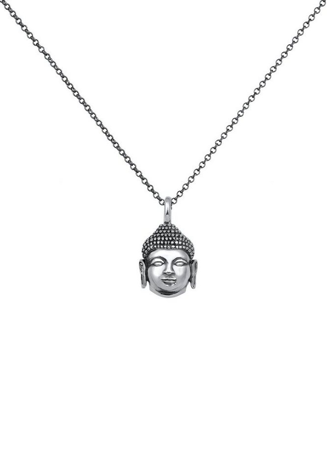 Kuzzoi Lange Kette Herren Anhänger Buddha Kopf Oxidiert 925 Silber, Ein  tolles Geschenk für Mann und Freund