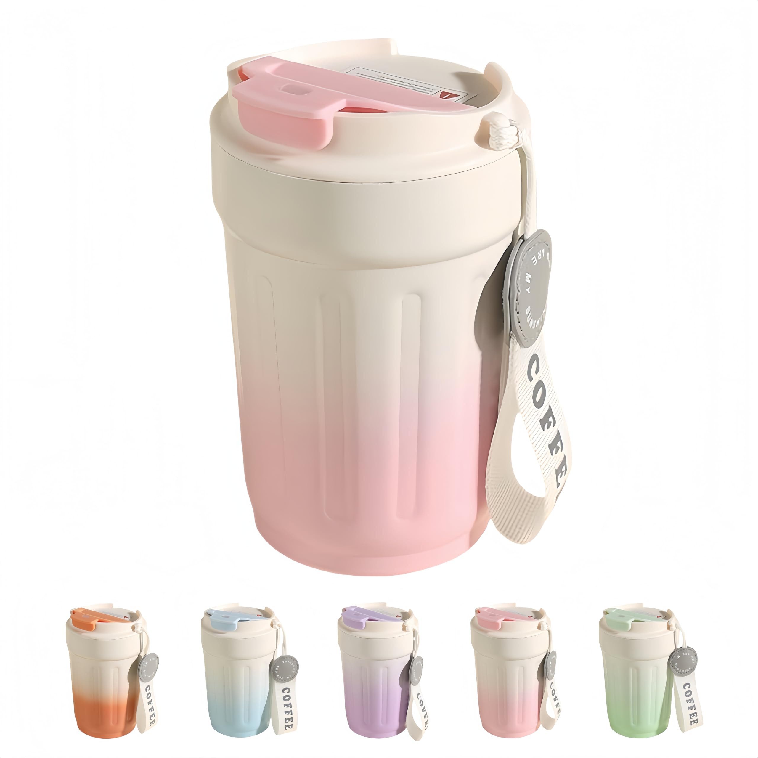 Diwzbyn Thermobecher Isolierte Kaffeebecher to go Isolierbecher Thermobecher, Reisebecher mit Keramikbeschichtung,Erscheinungsbild mit Farbverlauf
