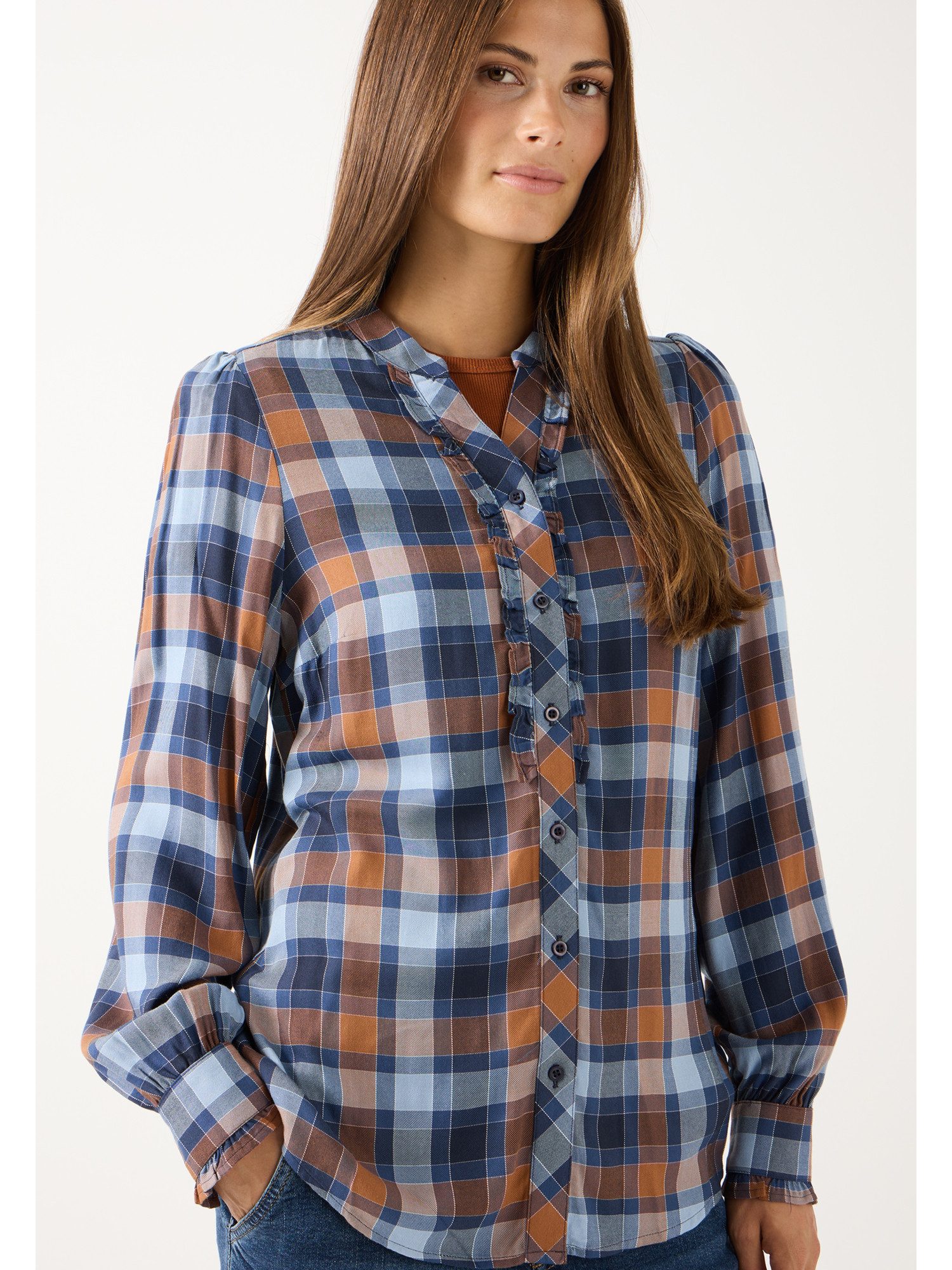 MORE&MORE Langarmbluse feminine Karobluse mit Rüschen