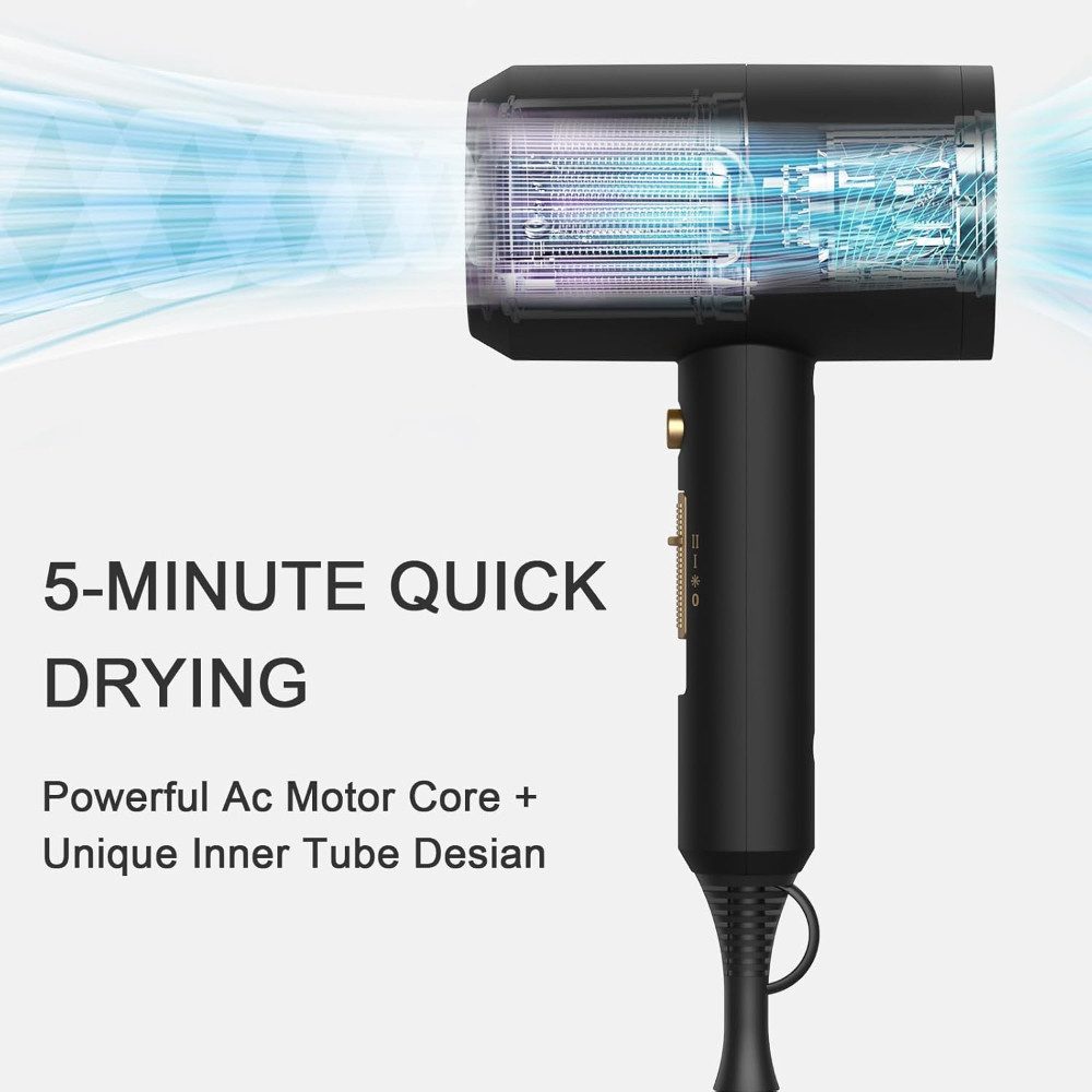 slopehill Haartrockner AC Motor Schnelltrocknen Hair Dryer, Salon mit Heiß-/Kalttaste, 1800 W, Profi Styling Set mit Diffusor und Konzentrator, 3 Concentrators and Diffuser, 3 Temperatureinstellungen, 2-Gang