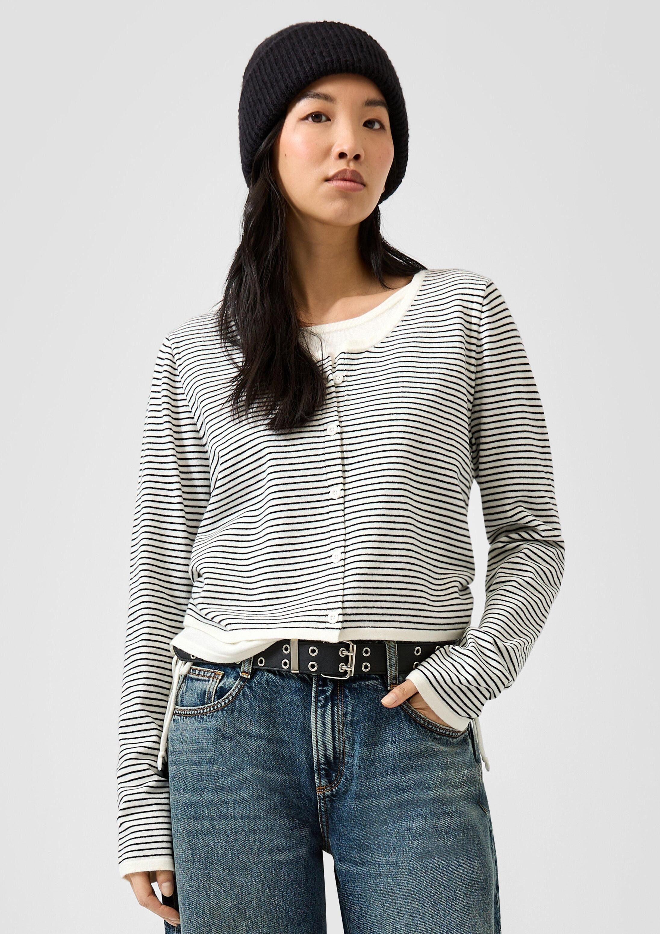 QS Longpullover Strickpullover 2-in-1 Ringelpullover mit Raffung