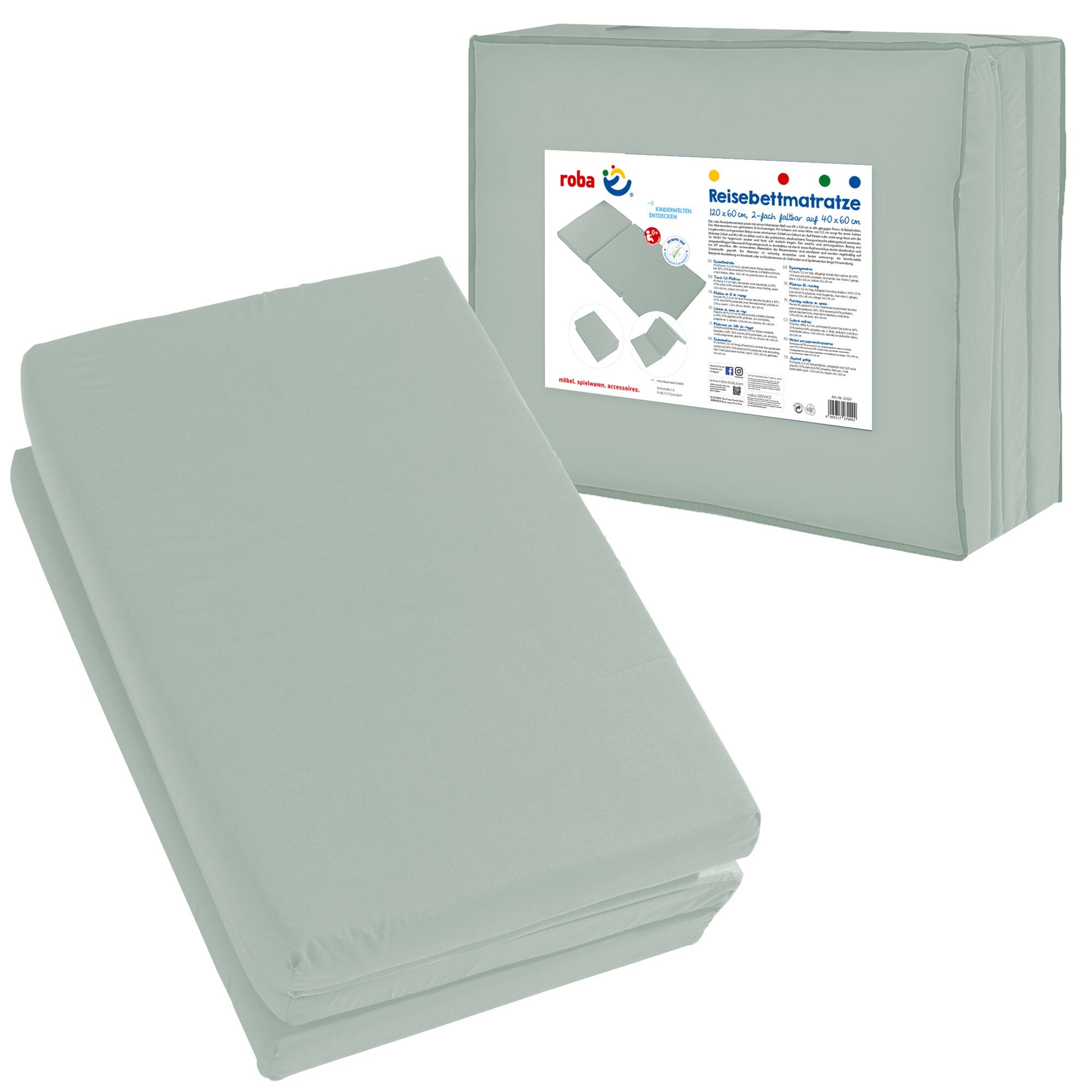 Reisebett-Matratzen roba Style 60 x 120 cm für Babys & Kinder, roba®, 5.5 cm hoch, (waschbar 30° - atmungsaktiv), Faltbare Matratze Reisebett Babybett - Klappmatratze inkl. Tragetasche