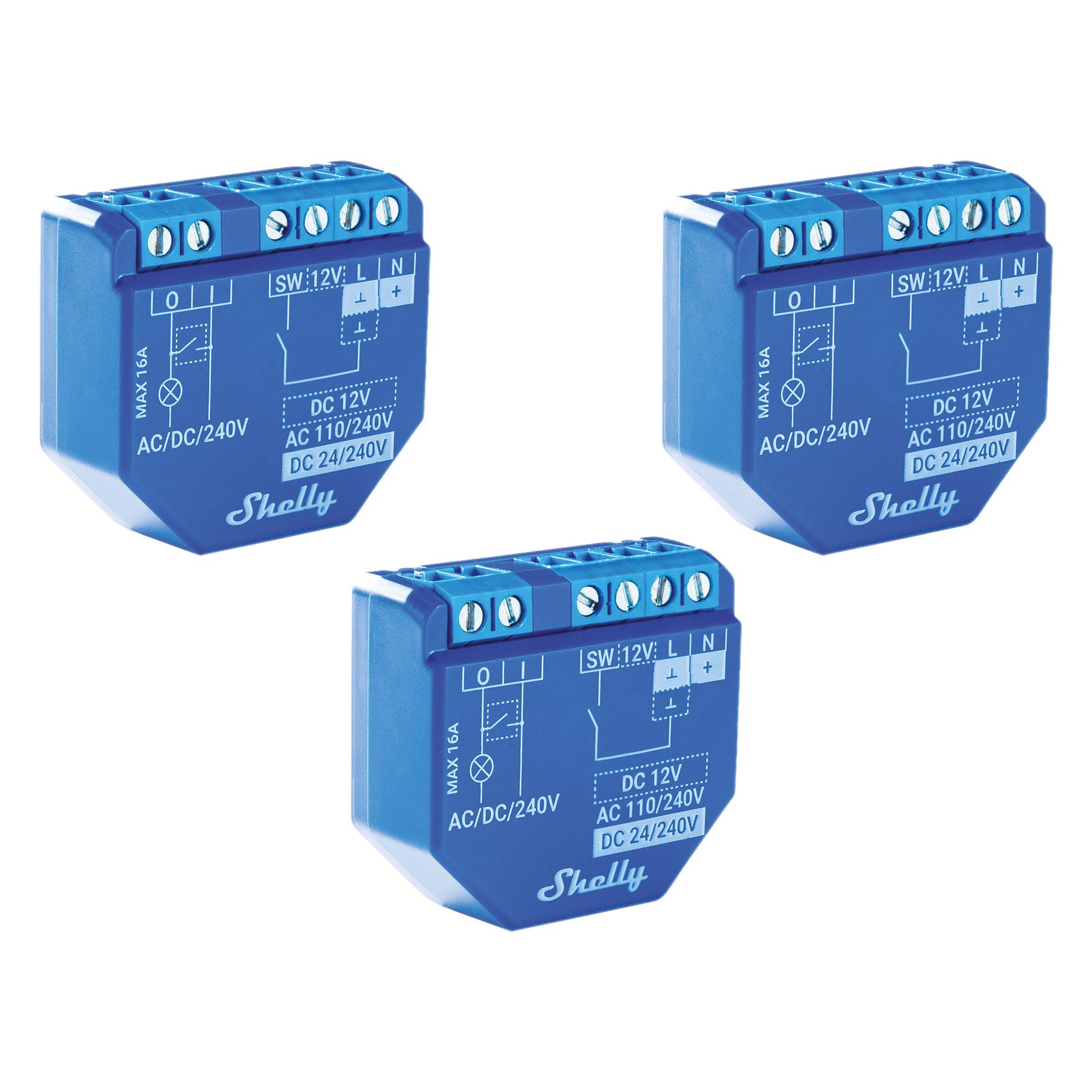 Shelly SHELLY WLAN-Schaltaktor Plus 1, 16 A, Bluetooth, 3 Stück Smart