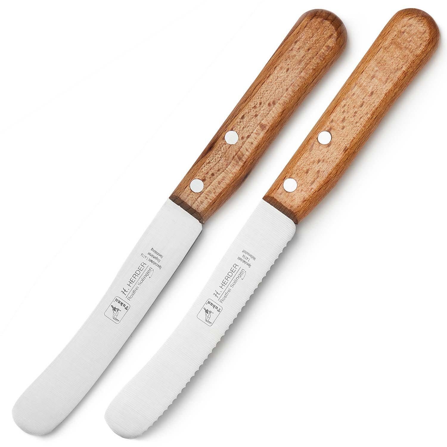 Landshop24 Brötchenmesser Buckelsmesser, Frühstücksmesser Solingen Buchenholz, 1 x ohne Welle + 1 x mit Welle