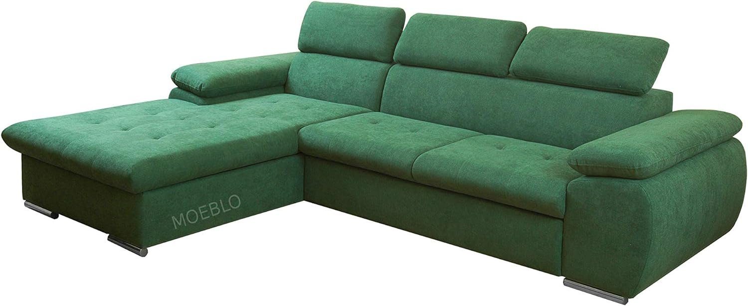 12) Sofa Polsterecke L-Form mit Bettkasten Sofagarnitur für Wohnlandschaft, Schlafsofa (AVRA Wohnzimmer, Dunkelgrün Schlaffunktion Ecksofa Nilux, und Couch MOEBLO