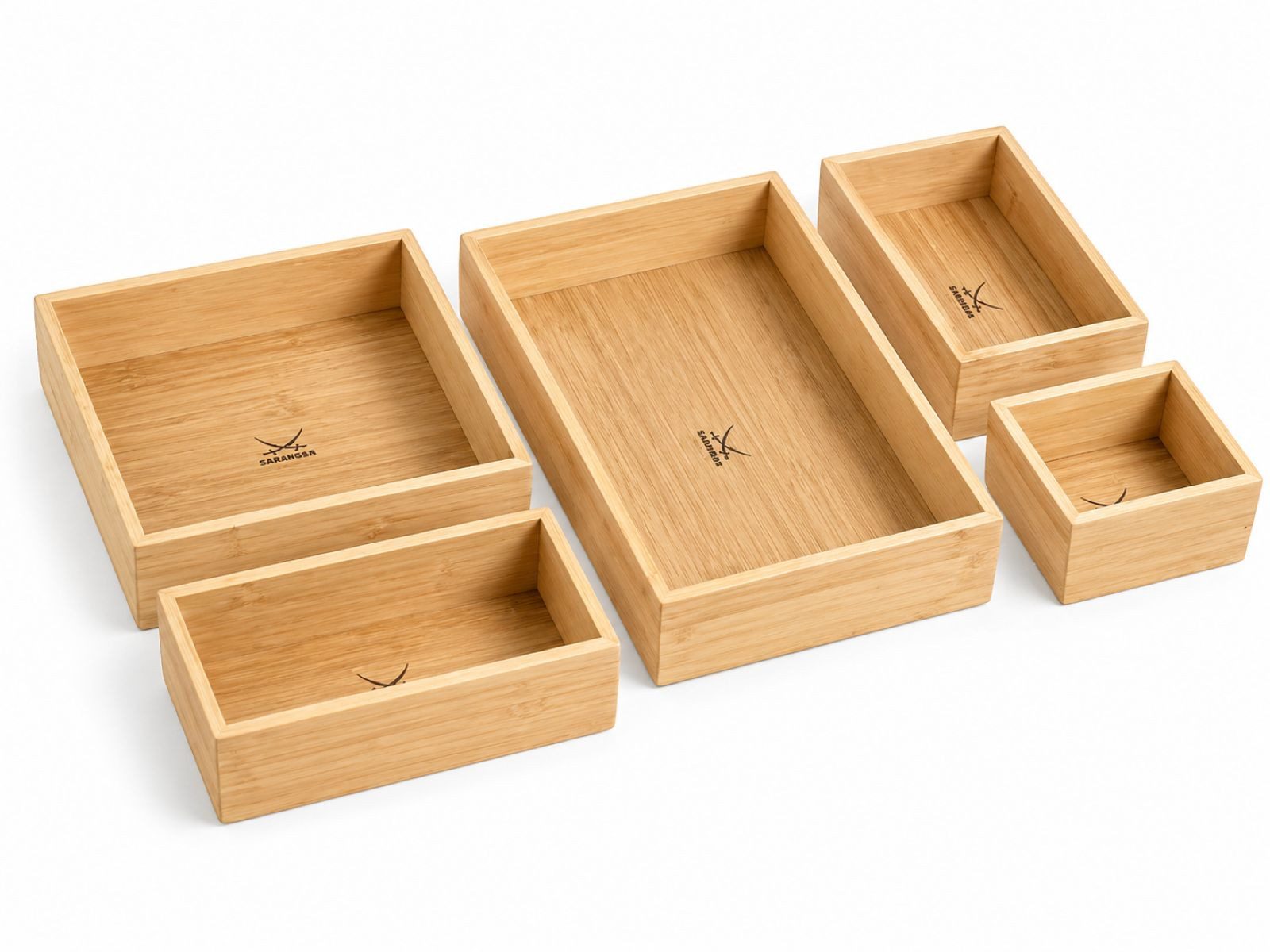 Sansibar Sylt Make-Up Organizer Bambus Kosmetik Organizer, Set, 5-tlg., 5-teiliges Organizer-Set, 5 Boxen in 4 Größen, rutschfeste Füße