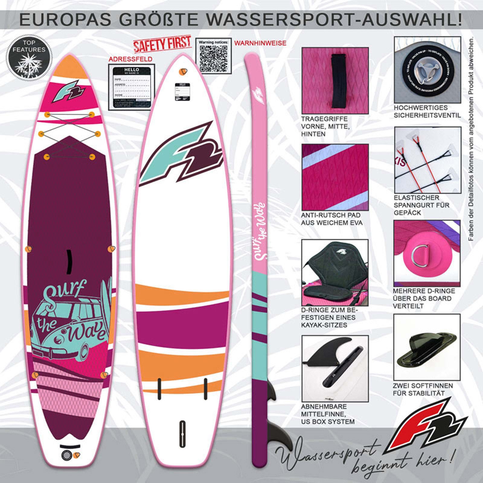 F2 SUP-Board F2 Damen SUP Stand Up Paddle Board Surf the Wave Limited Edition 10'0', Stand up paddle board