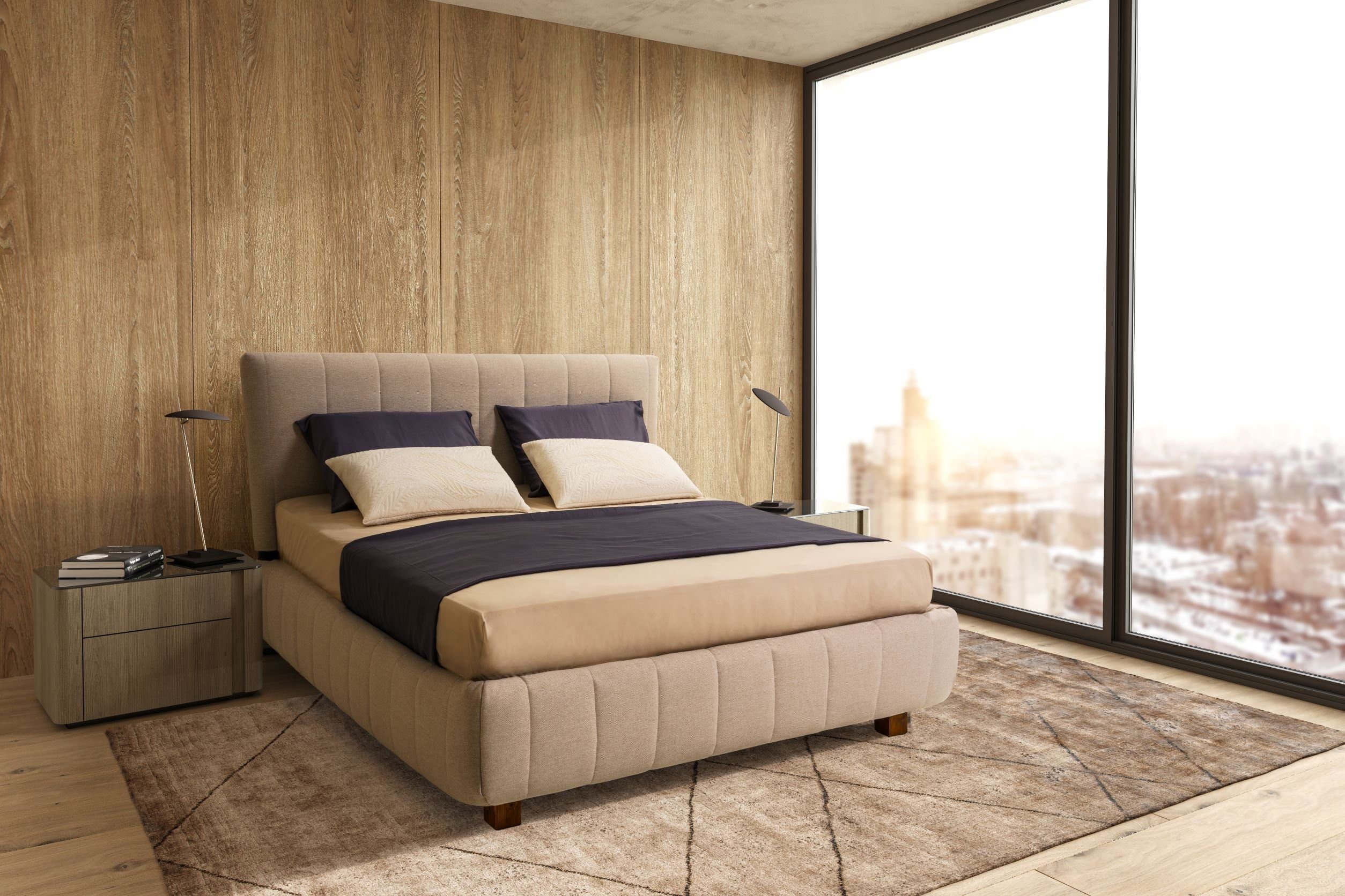 Holzbett Siena Calma, aus hochwertigem hergestellt Massivholz Bett Letti Moderni Brown