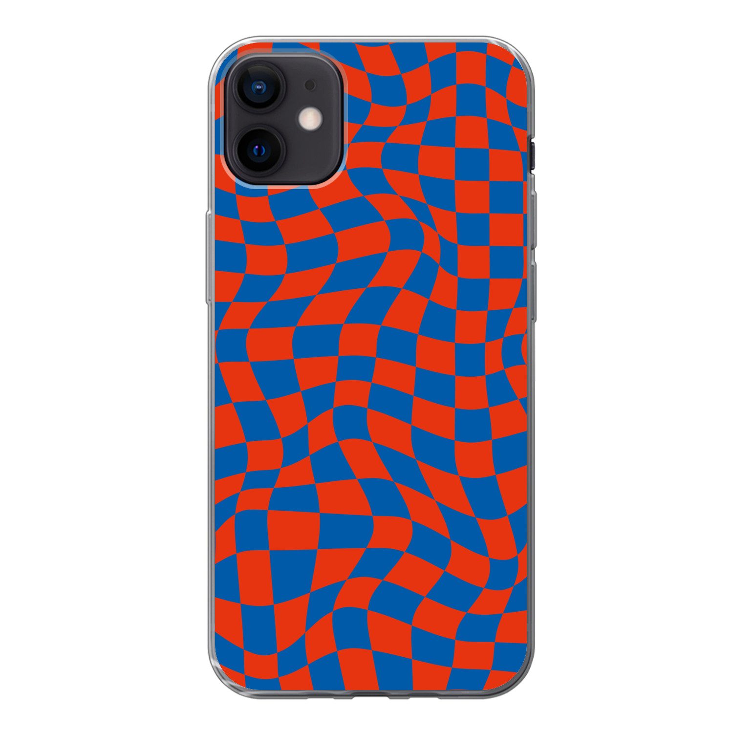 MuchoWow Handyhülle für Apple iPhone 12 mini Gewellte Boxen - Blau - Rot - Abstrakt, Smartphone-Bumper, Print, Handy Schutzhülle Dünn