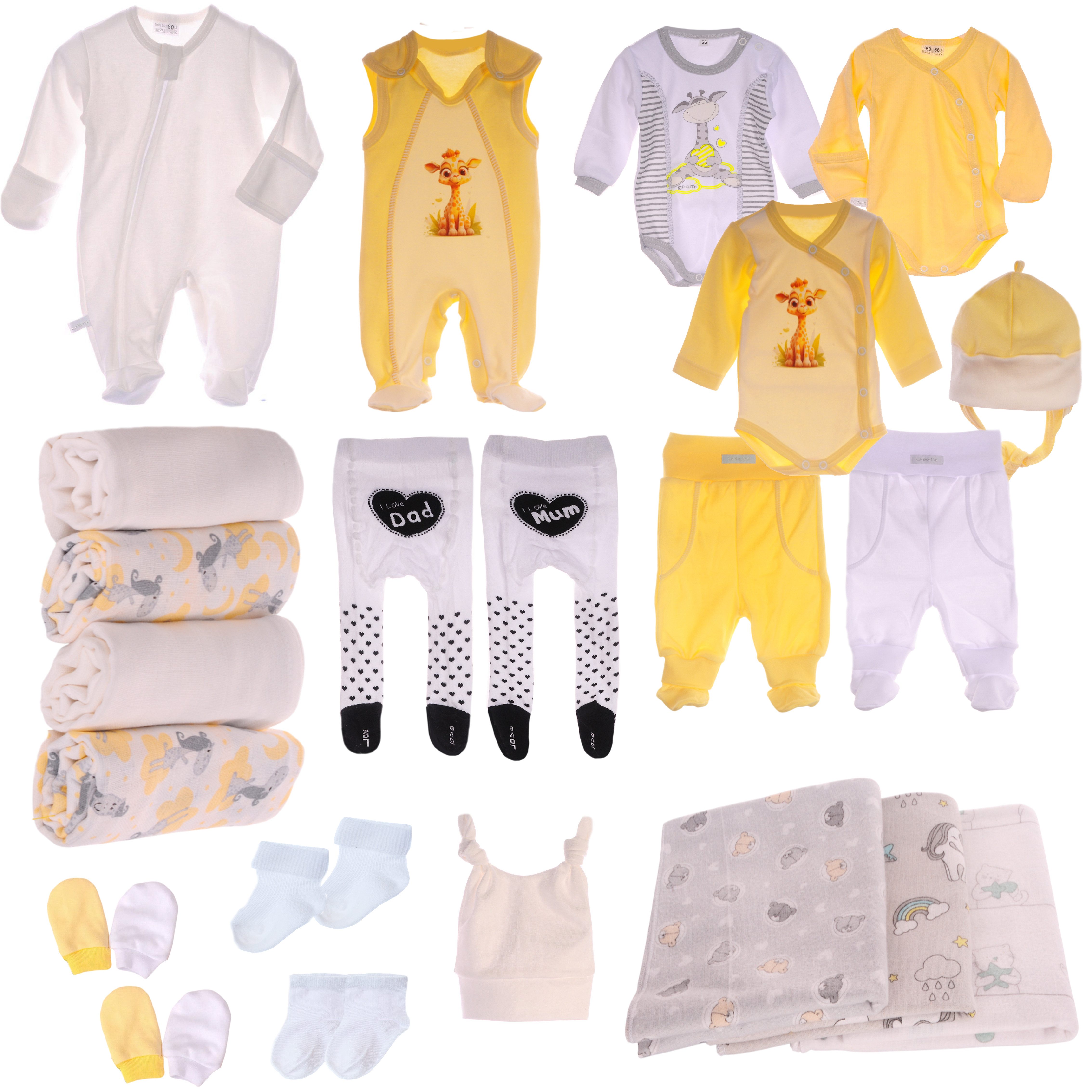 Erstausstattungspaket Baby Set 22 Teile Body Hose Strampler Strumpfhosen Mulltücher Socken