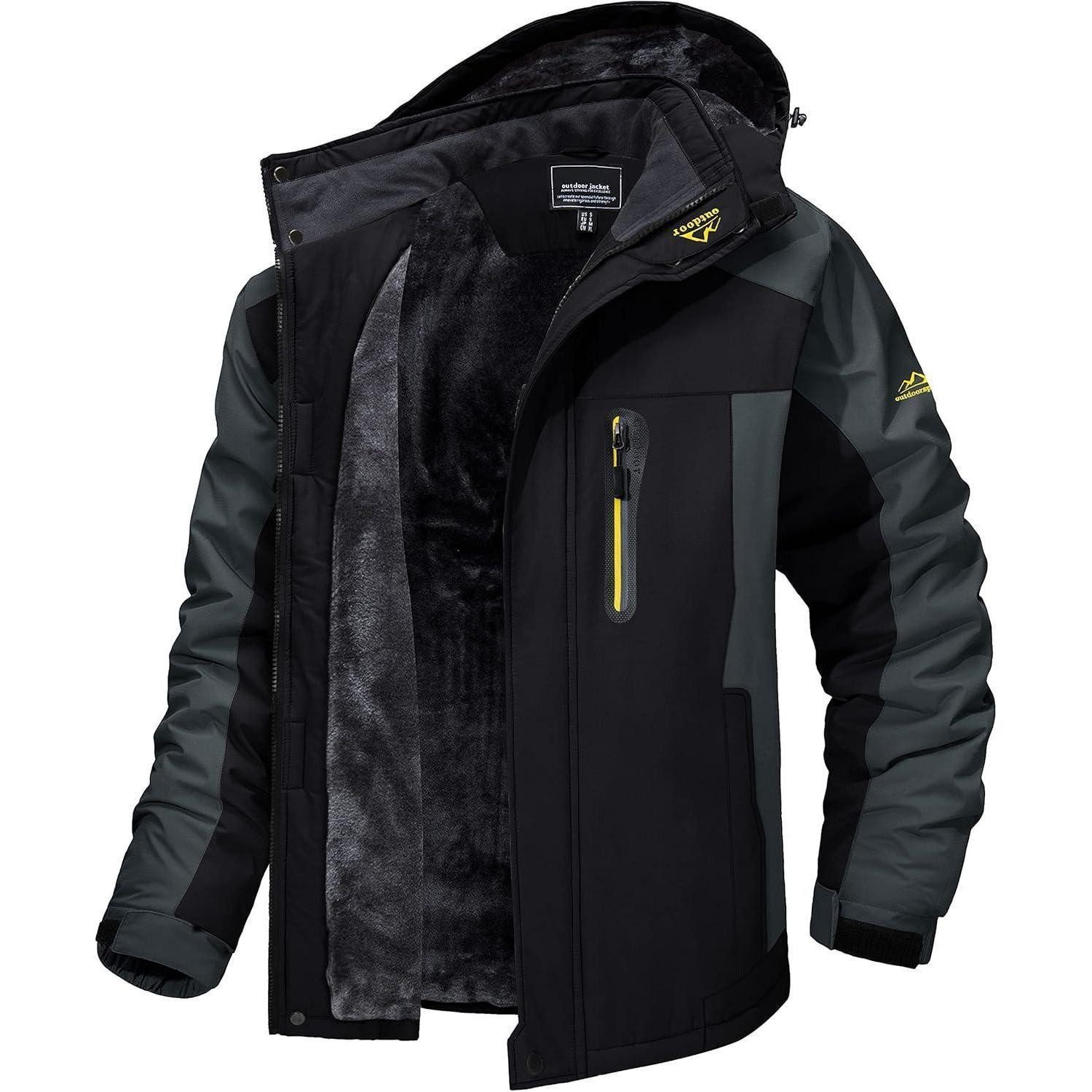 LuxusKollektion Skijacke Fleecejacke Herren gefüttert winddicht wasserdicht Schwarz-Grau L