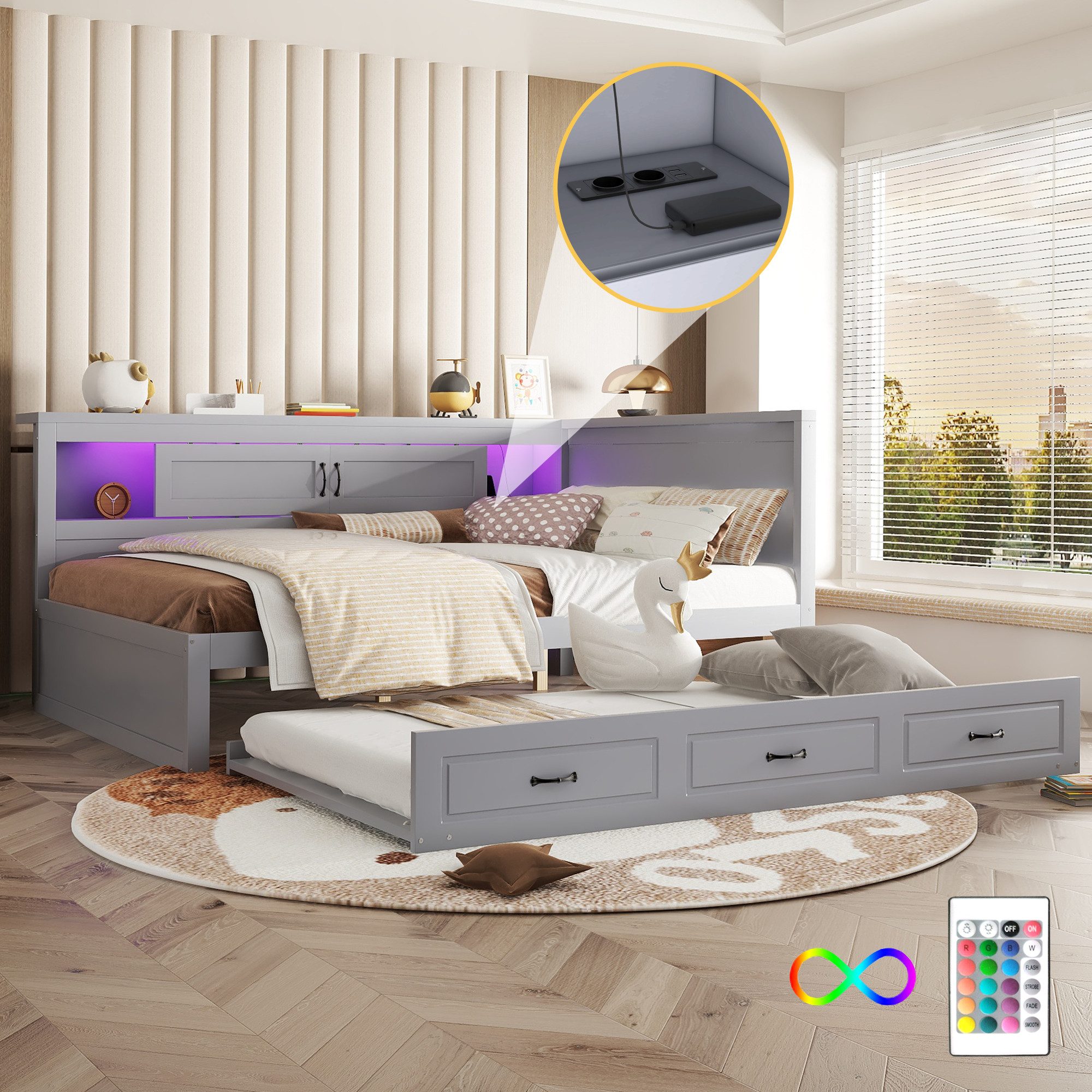 Flieks Daybett, LED Tagesbett Kinderbett 140x200cm günstig online kaufen