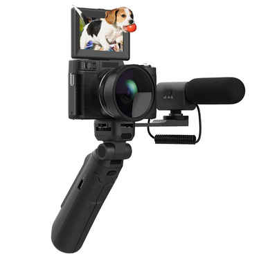 OKA 4K-HD-Vlog-Reisekamera Mit klappbarem Touchscreen Sony IMX386 Sensor Kompaktkamera (48 MP, 16-fach Zoom Mikro Videografie Ausrüstung)