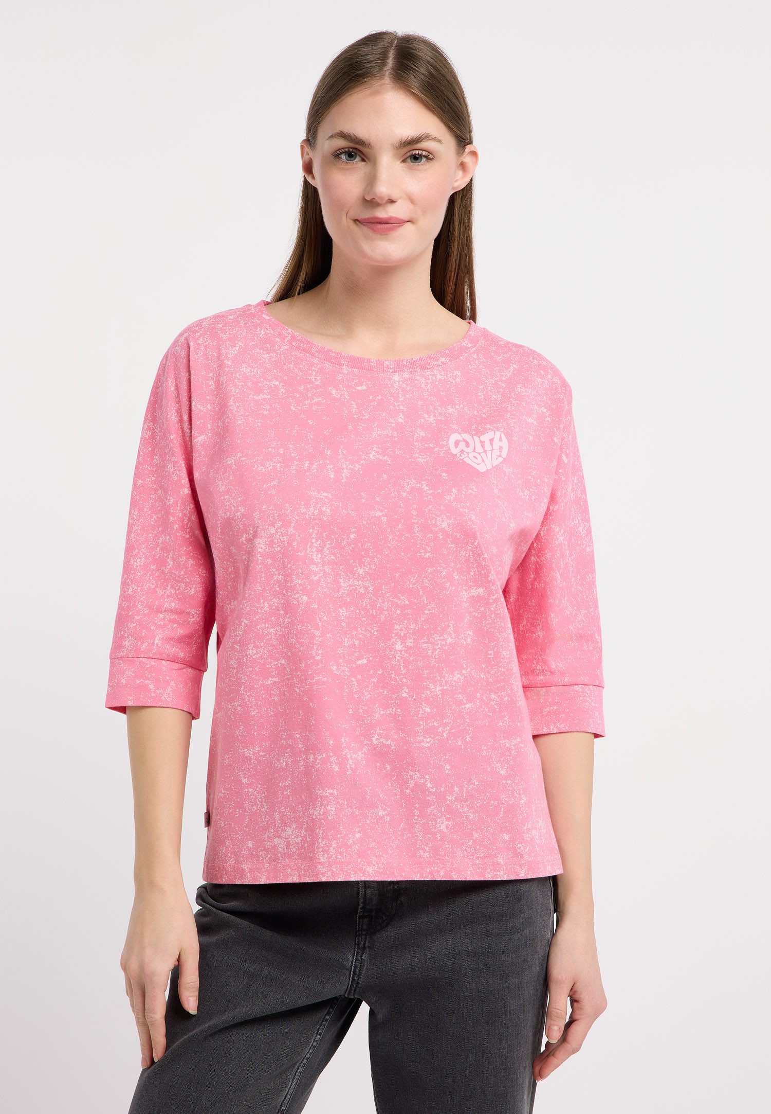 Ragwear 3/4-Arm-Shirt SHIMONA PRINT Bequemer Fit mit Herz-Print und ausgewaschener Optik