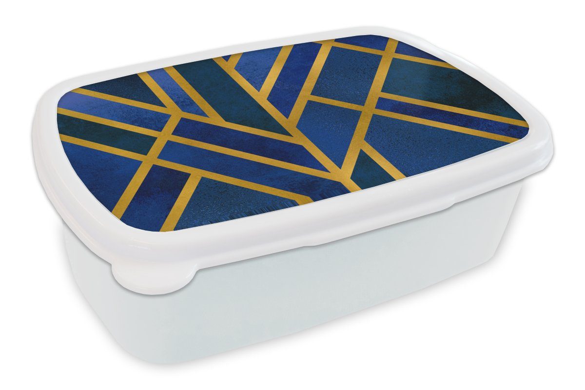 MuchoWow Lunchbox Gold - Blau - Muster, Kunststoff, (2-tlg), Brotbox für Kinder und Erwachsene, Brotdose, für Jungs und Mädchen weiß