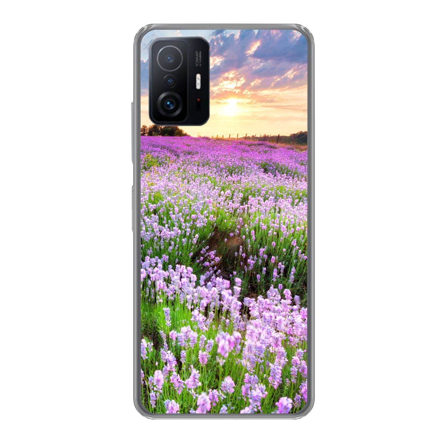 MuchoWow Handyhülle für Xiaomi 11 Lite 5G NE Blumen - Lavendel - Lila - Himmel - Sonnenunt, Phone Case, Silikon, Schutzhülle Dünn