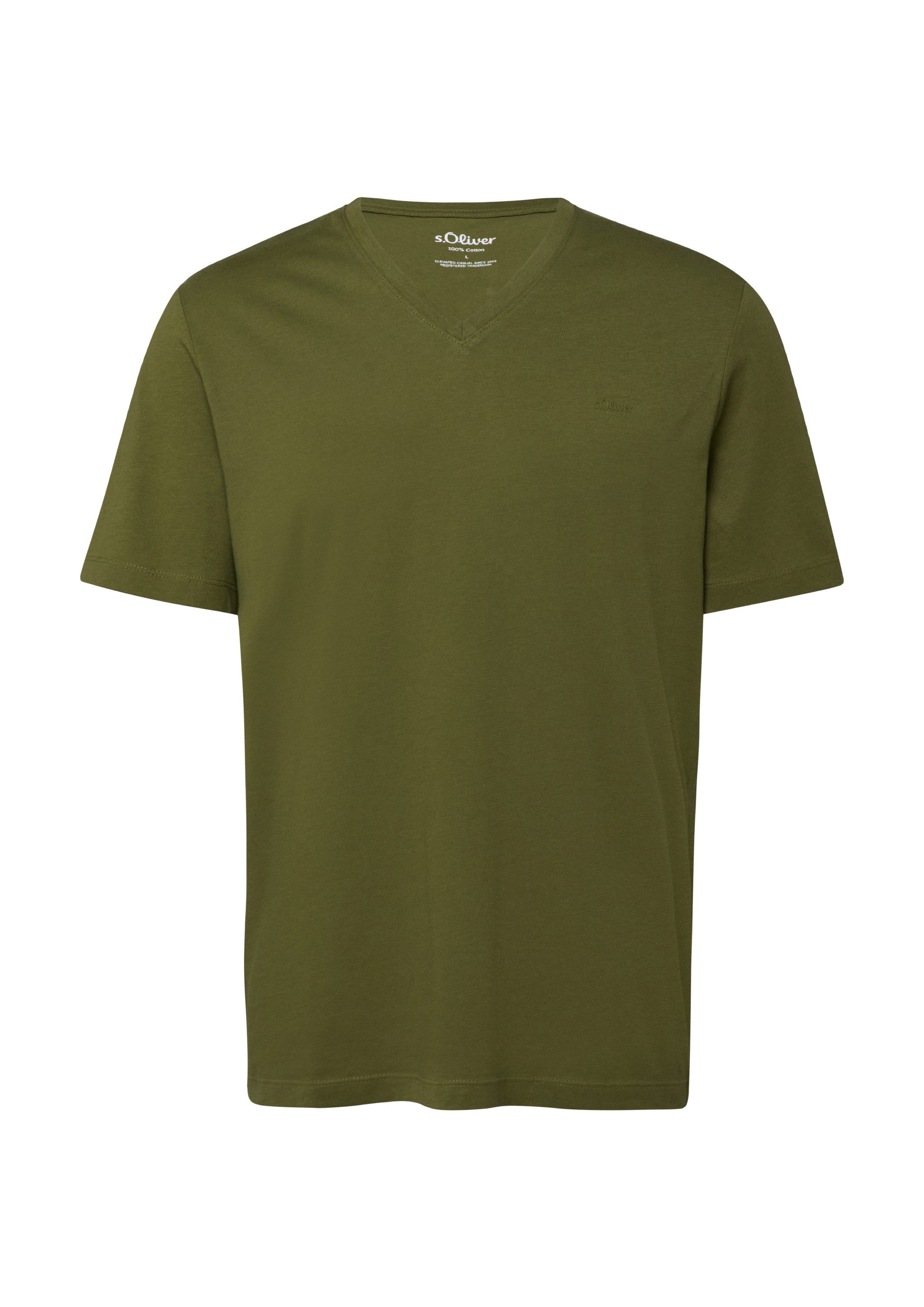 S.Oliver Herren T-Shirt Kurzarm – Basic Baumwoll-Shirt Mit V-Ausschnitt, Regular Fit, Logo-Detail
