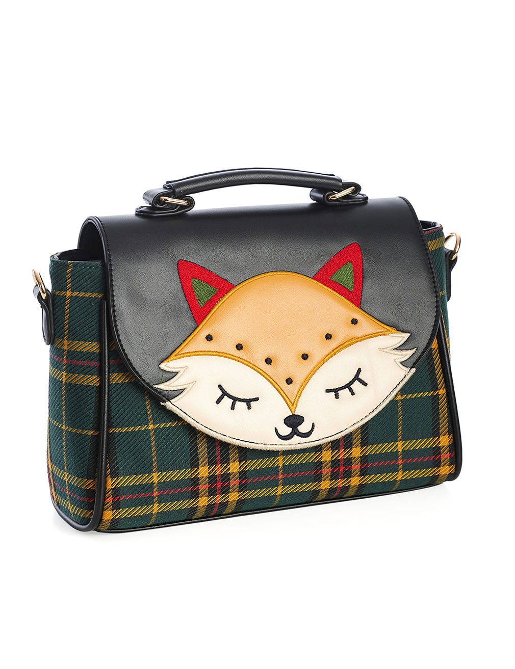 Banned Schultertasche Scandi Fox, Fuchs Umhängetasche Tartan Karo