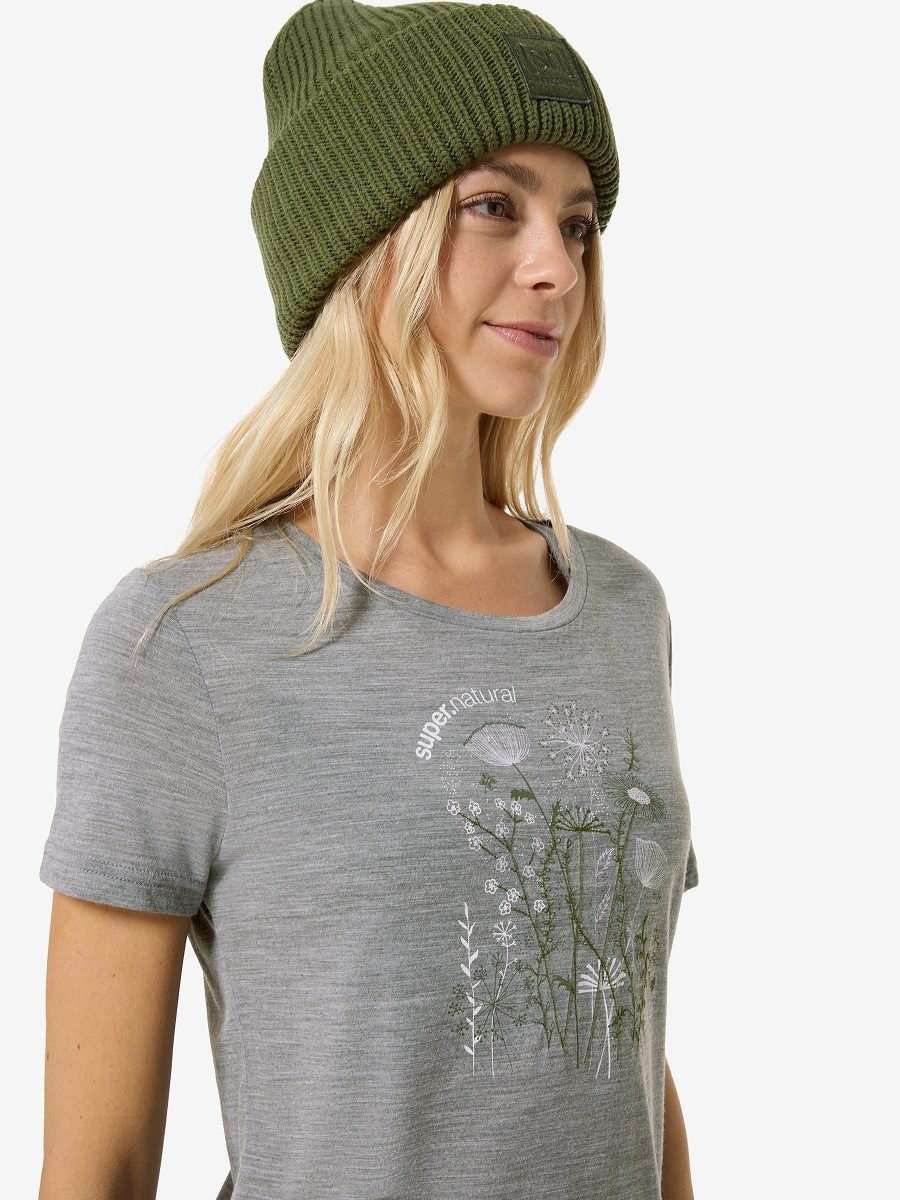 SUPER.NATURAL Print-Shirt für Damen, Merino ROCK FLOWERS TEE Blumen Motiv, atmungsaktiv