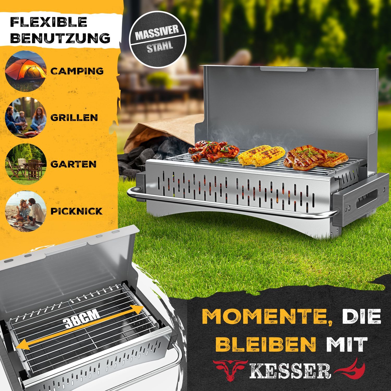 KESSER Holzkohlegrill tragbarer Campinggrill aus pulverbeschichtetem Stahl, Tischgrill Outdoor BBQ ideal für Camping, Picknick & Angeln