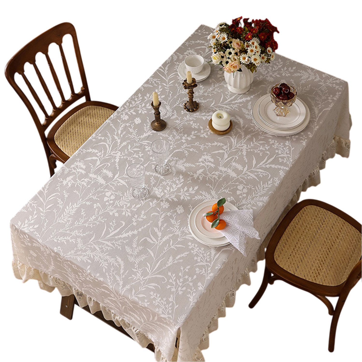 Refttenw Tischdecke Blumentischdecke, Spitzentischdecke mit Rüschen günstig online kaufen