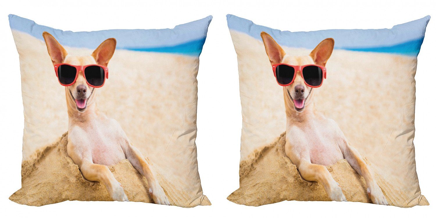 Kissenbezüge Modern Accent Doppelseitiger Digitaldruck, Abakuhaus (2 Stück), Chihuahua Cool Dog bei Sandy Beach